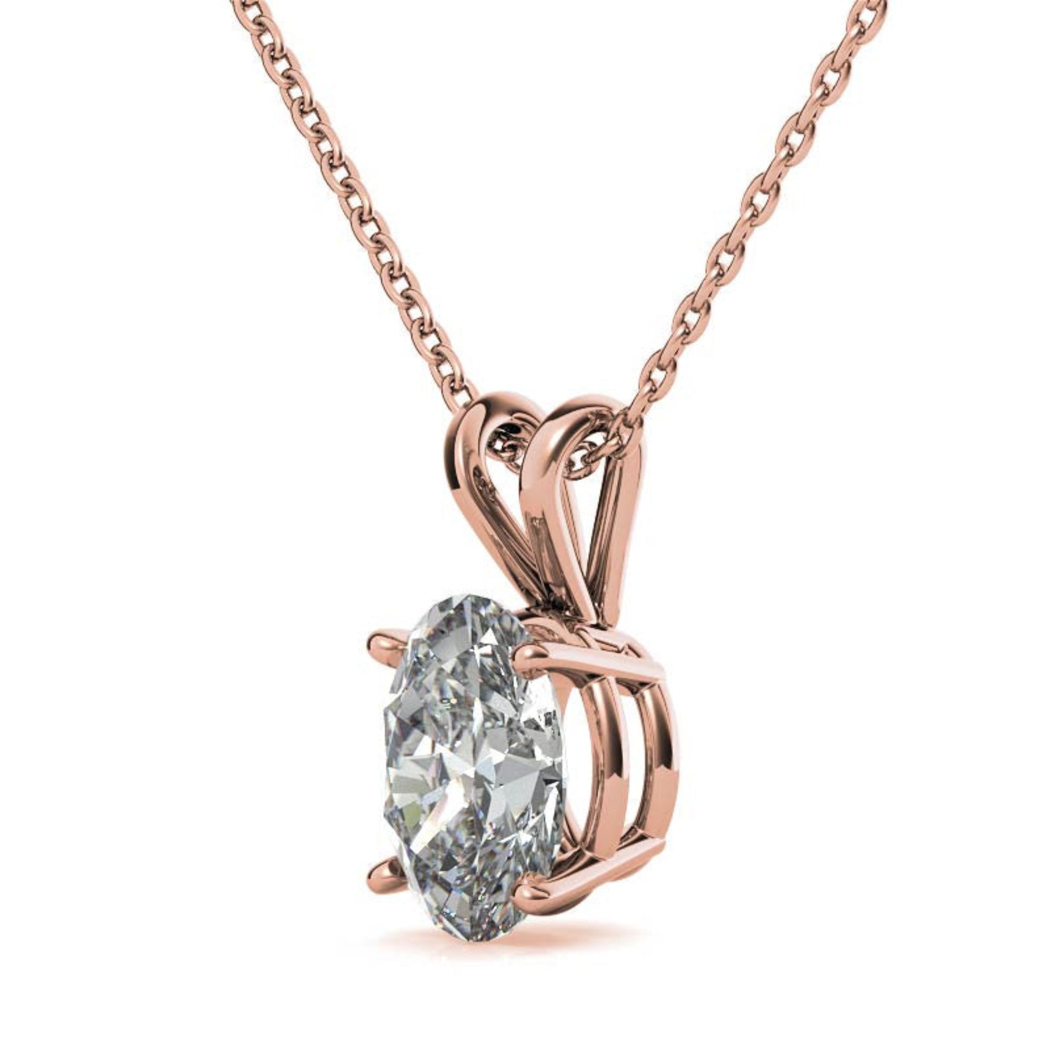 Sterling Silver Elegant Adjustable Oval Solitaire Rose Gold Pendant For Women