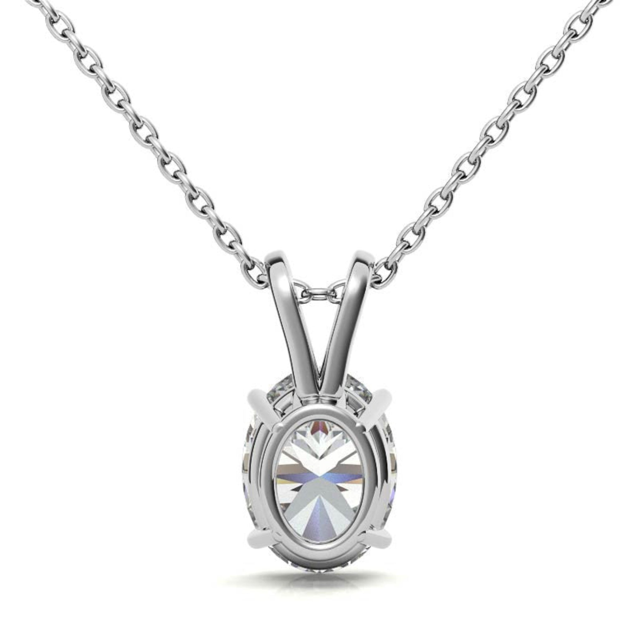 Sterling Silver Elegant Adjustable Oval Solitaire White Gold Pendant For Women