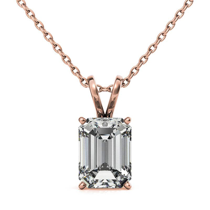 Sterling Silver Unique Adjustable Emerald Cut Solitaire Rose Gold Pendant For Women