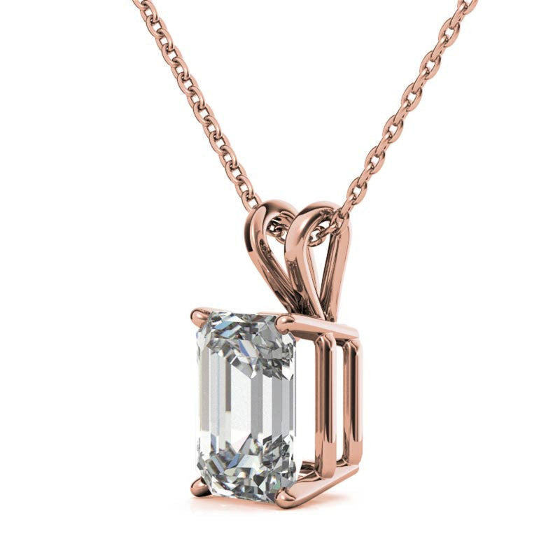 Sterling Silver Unique Adjustable Emerald Cut Solitaire Rose Gold Pendant For Women