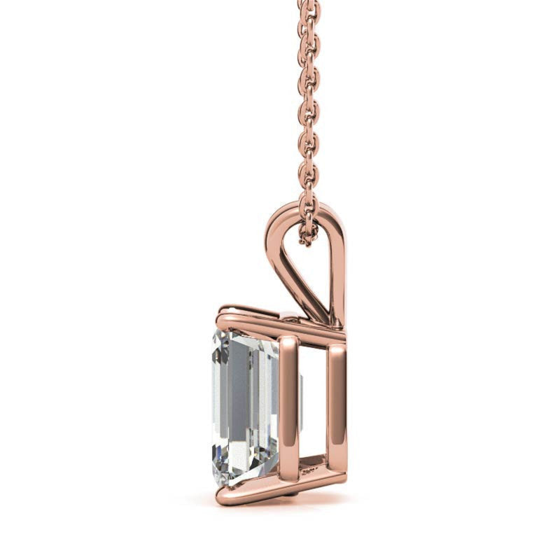 Sterling Silver Unique Adjustable Emerald Cut Solitaire Rose Gold Pendant For Women