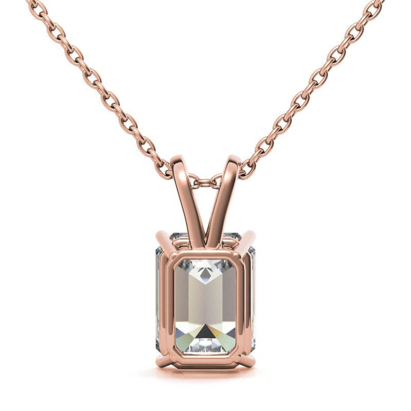 Sterling Silver Unique Adjustable Emerald Cut Solitaire Rose Gold Pendant For Women