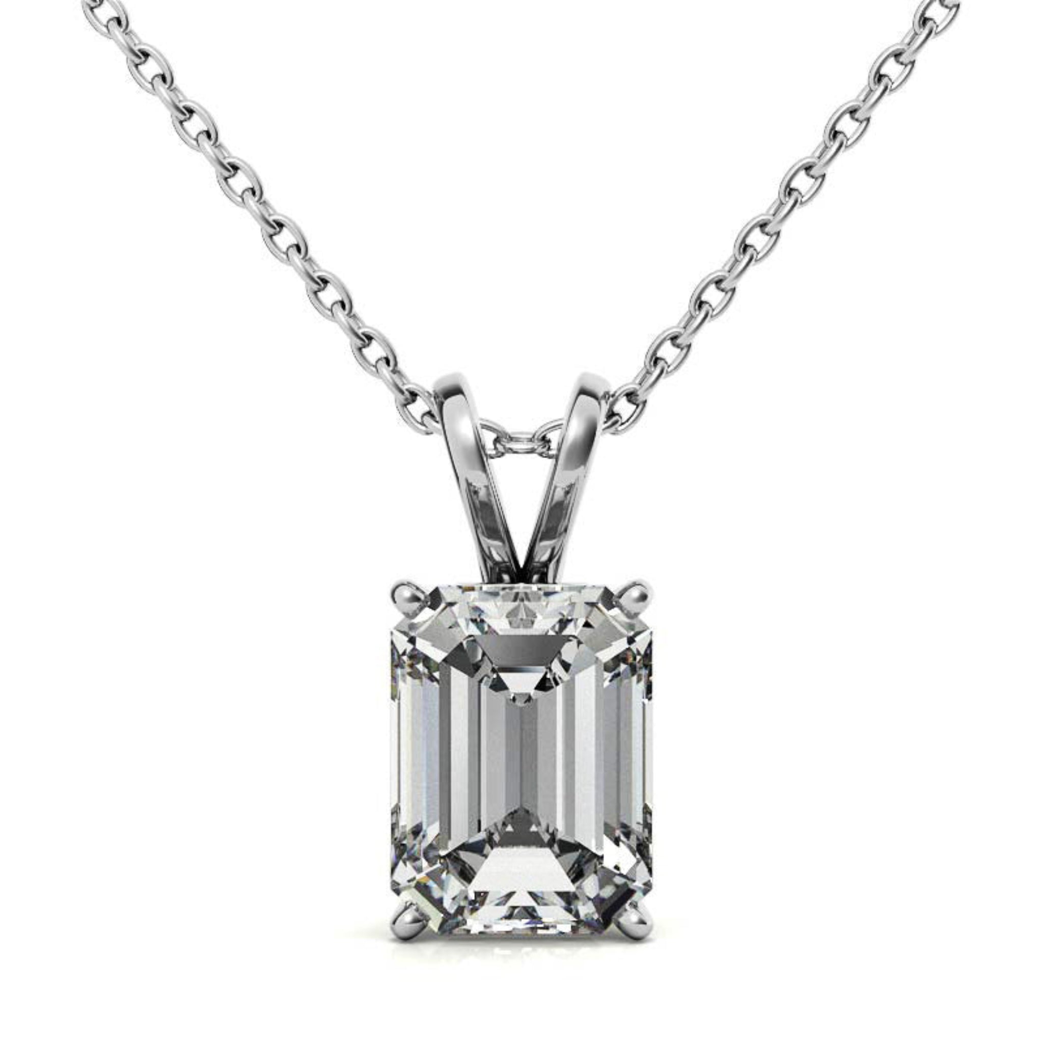 Sterling Silver Unique Adjustable Emerald Cut Solitaire White Gold Pendant For Women