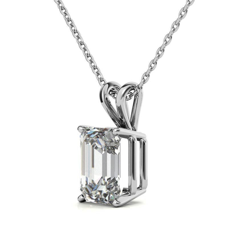 Sterling Silver Unique Adjustable Emerald Cut Solitaire White Gold Pendant For Women