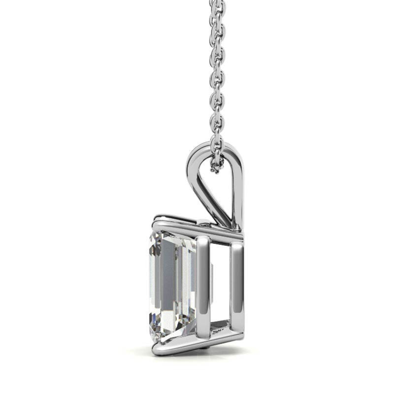 Sterling Silver Unique Adjustable Emerald Cut Solitaire White Gold Pendant For Women