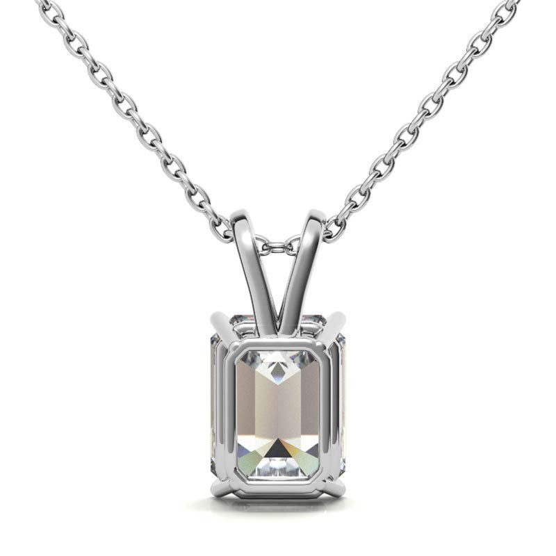 Sterling Silver Unique Adjustable Emerald Cut Solitaire White Gold Pendant For Women