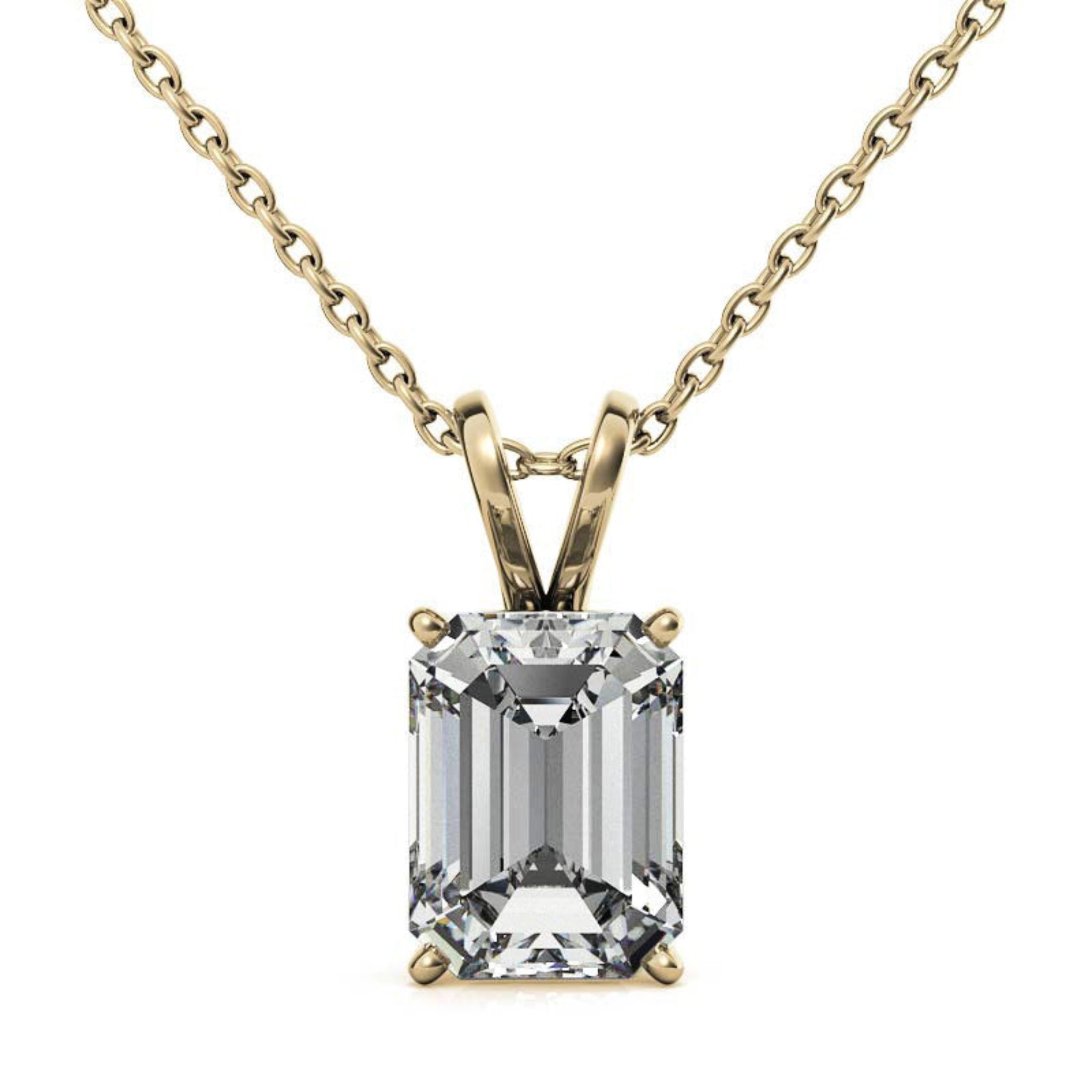 Sterling Silver Unique Adjustable Emerald Cut Solitaire Yellow Gold Pendant For Women