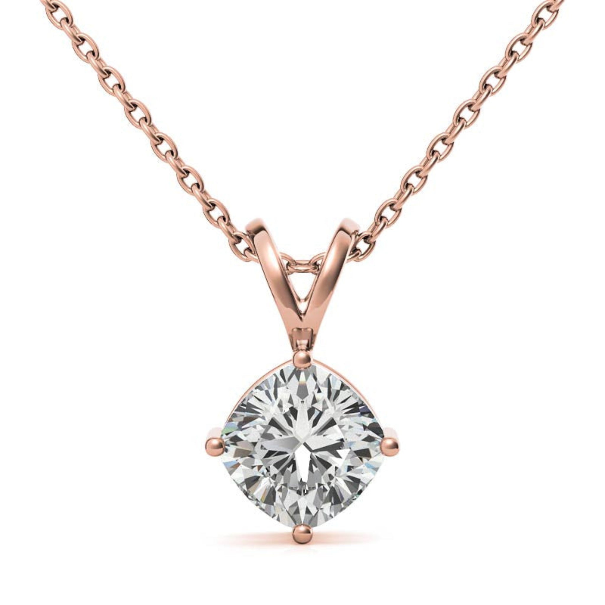 925 Sterling Silver Elegant Adjustable Cushion Cut Rose Gold Solitaire Pendant For Women