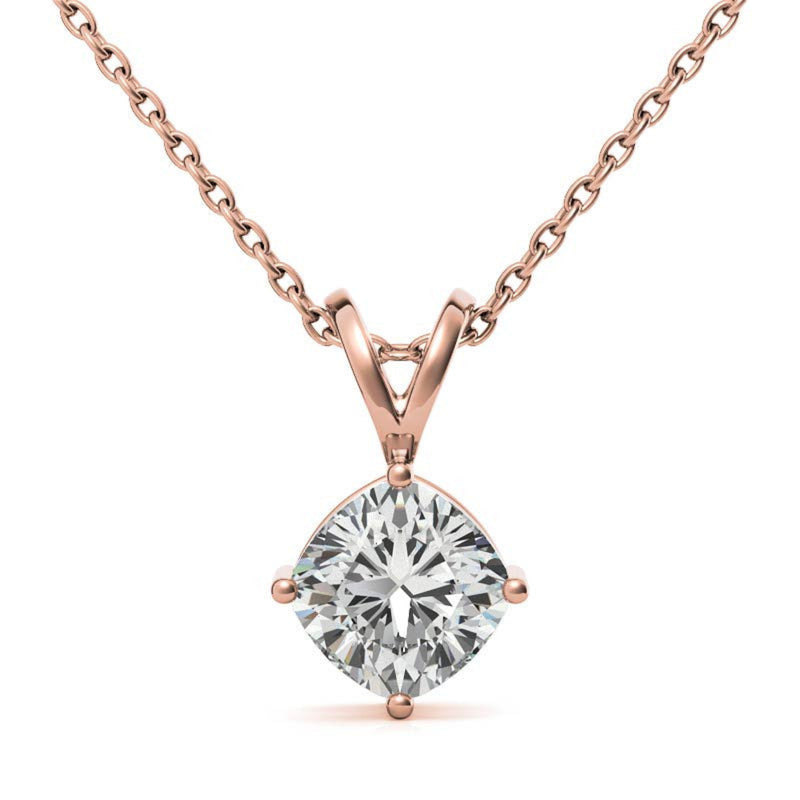 925 Sterling Silver Elegant Adjustable Cushion Cut Rose Gold Solitaire Pendant For Women