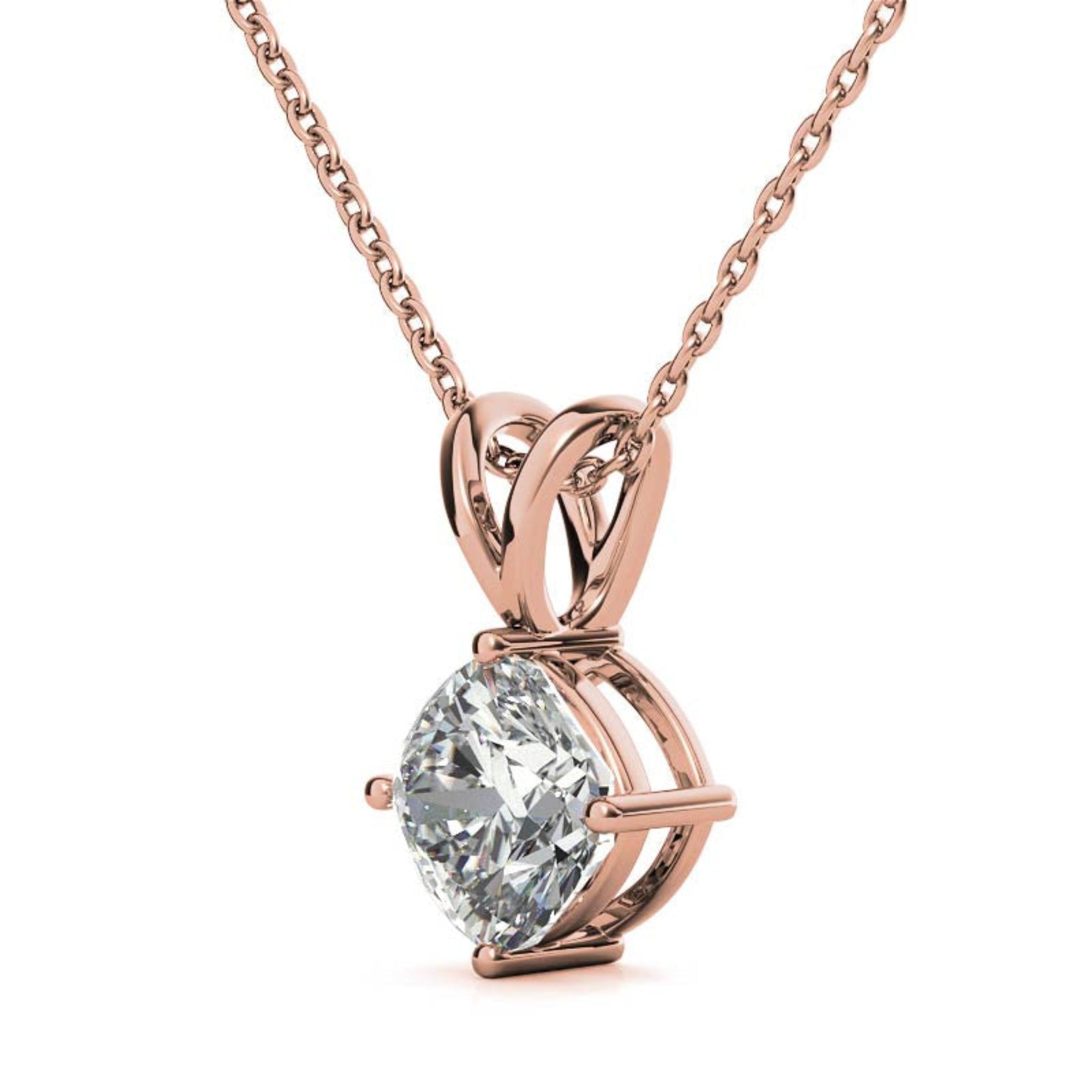 925 Sterling Silver Elegant Adjustable Cushion Cut Rose Gold Solitaire Pendant For Women