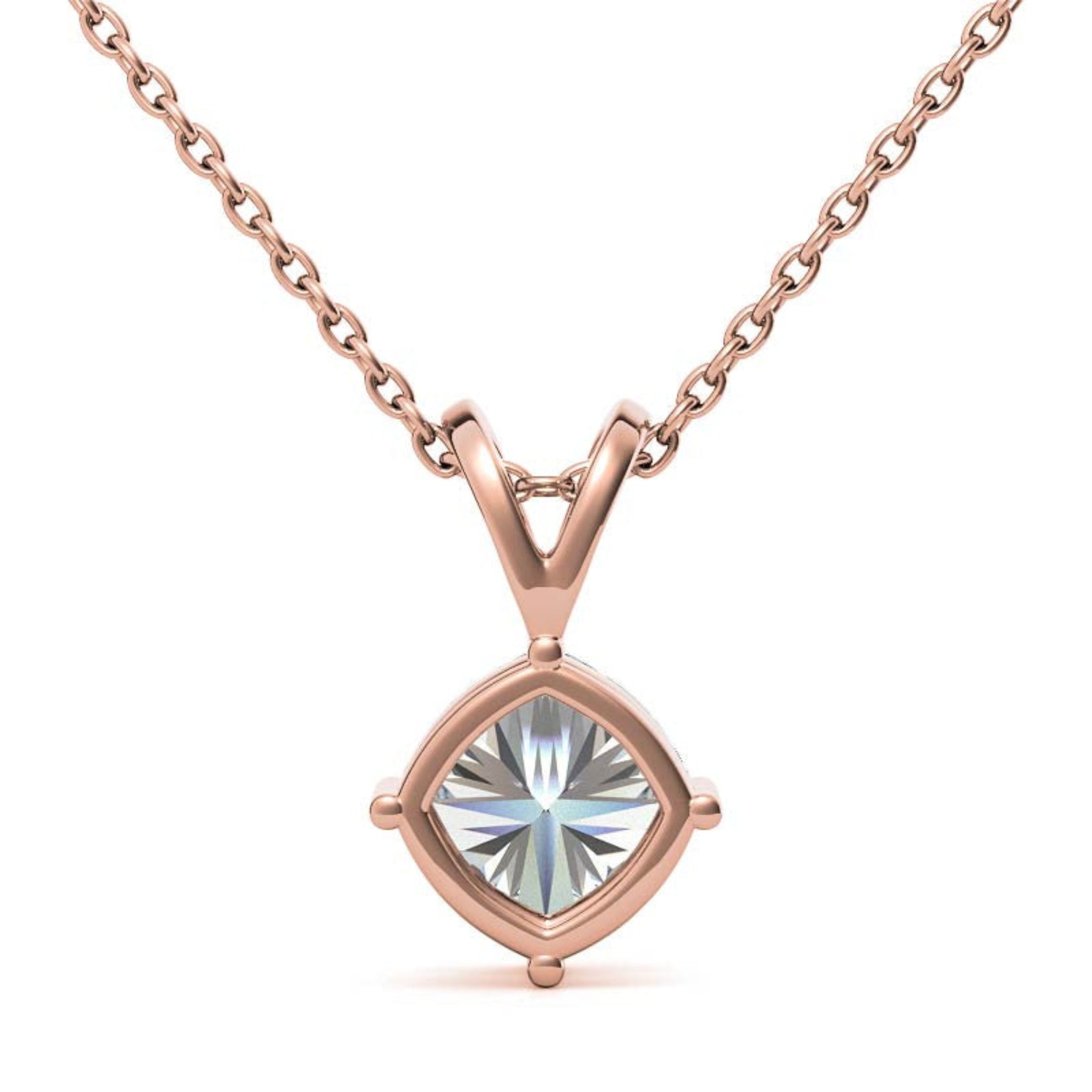 925 Sterling Silver Elegant Adjustable Cushion Cut Rose Gold Solitaire Pendant For Women