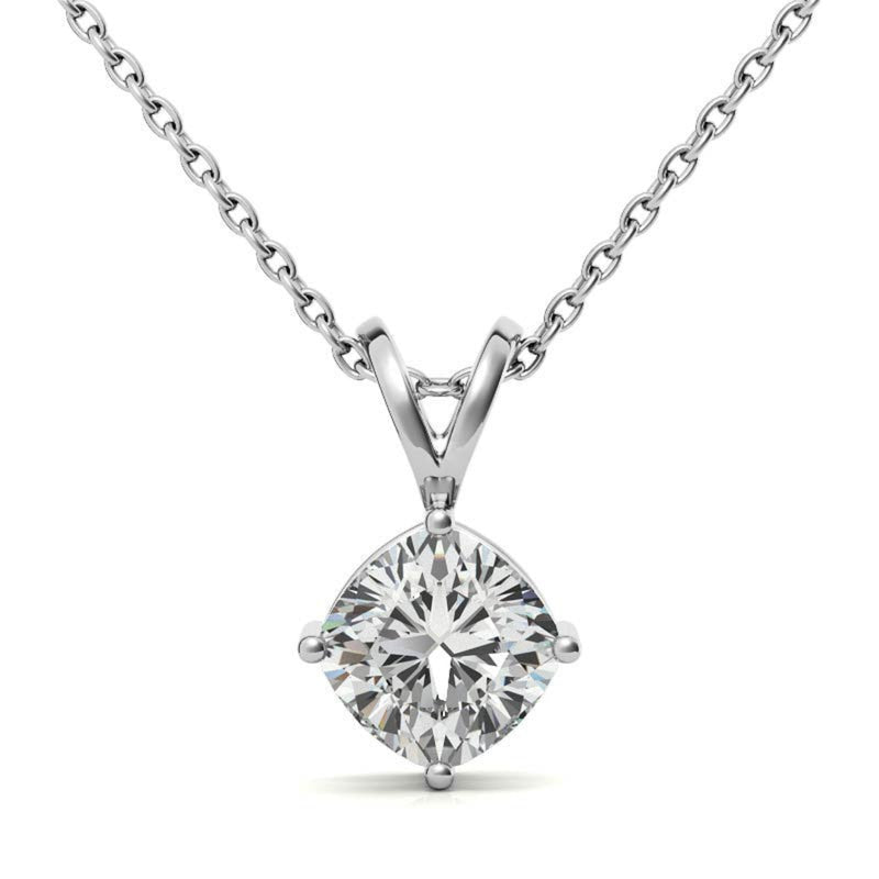 925 Sterling Silver Elegant Adjustable Cushion Cut White Gold Solitaire Pendant For Women