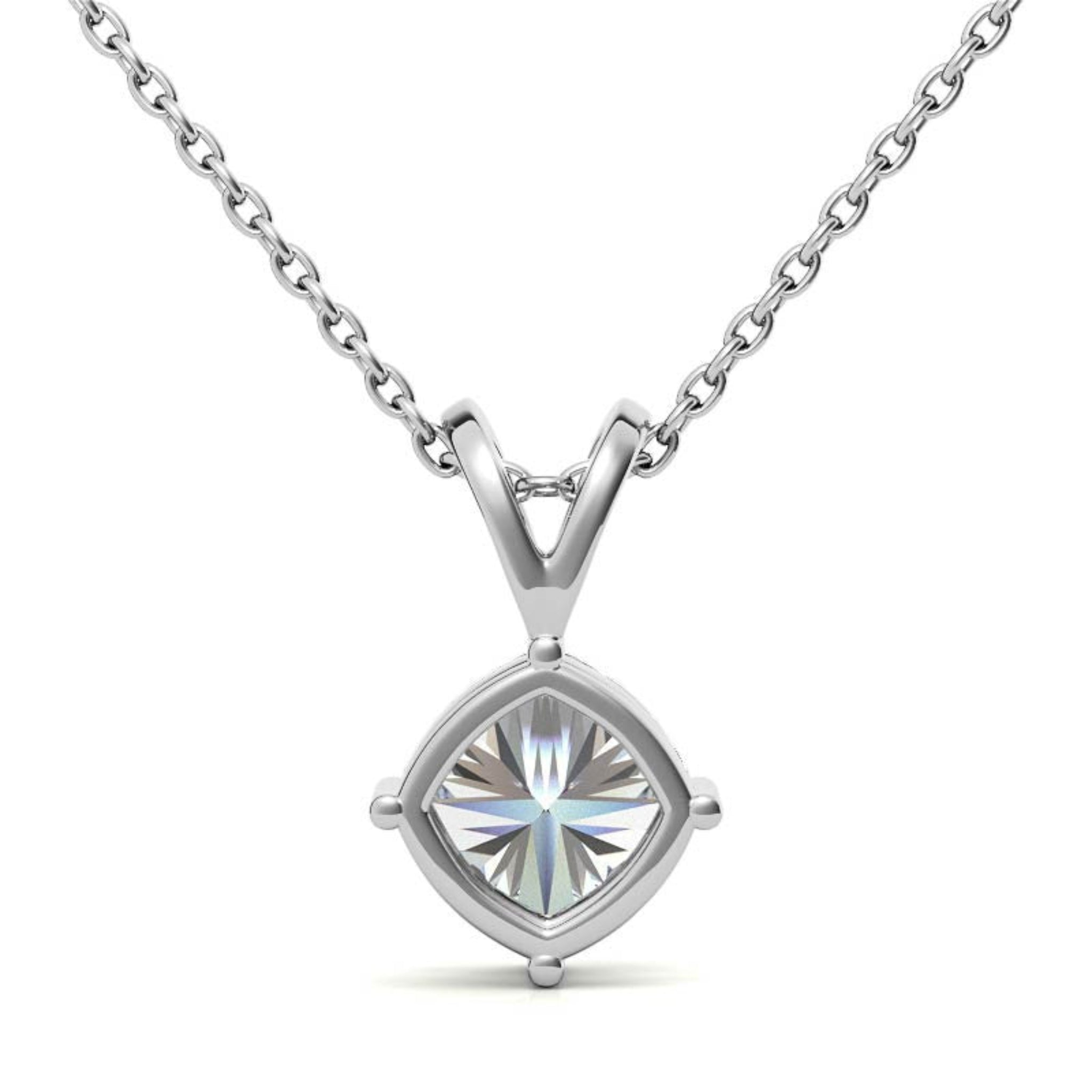 925 Sterling Silver Elegant Adjustable Cushion Cut White Gold Solitaire Pendant For Women