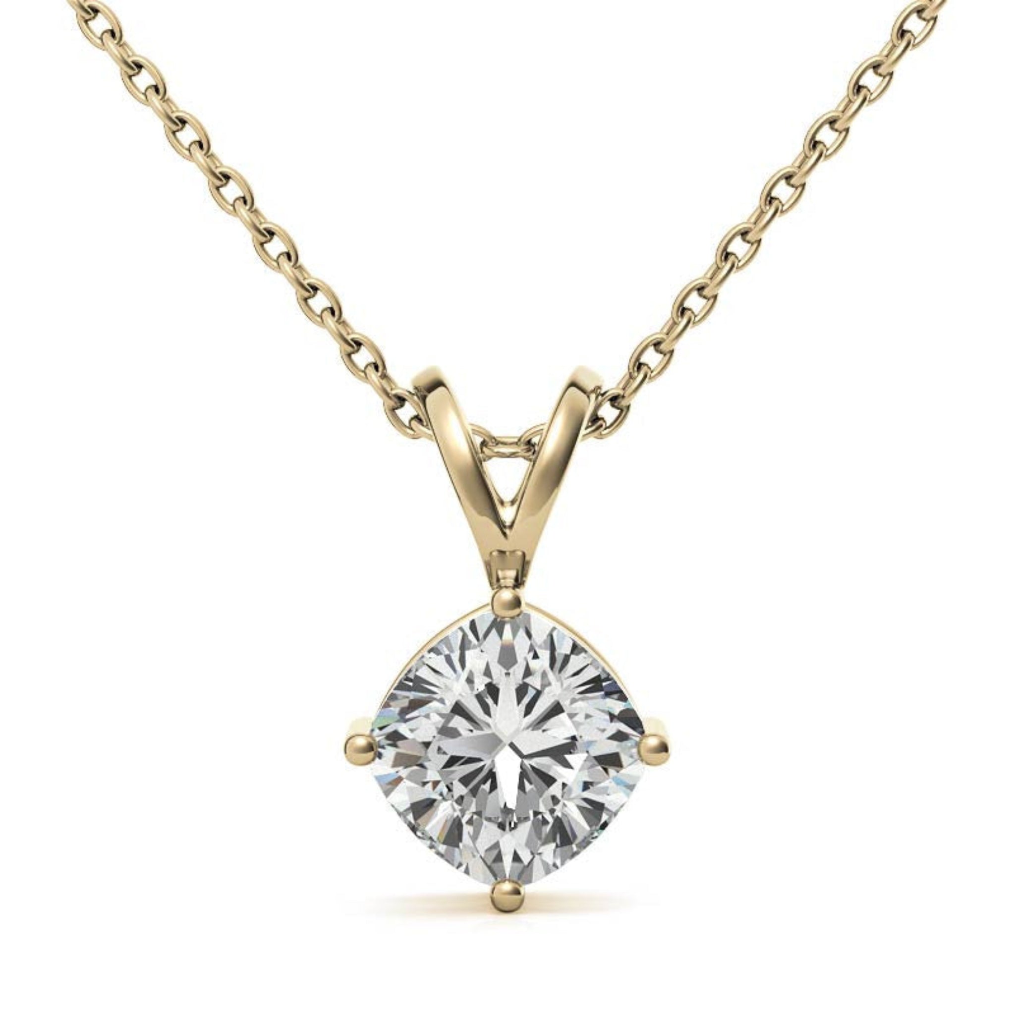 925 Sterling Silver Elegant Adjustable Cushion Cut Yellow Gold Solitaire Pendant For Women