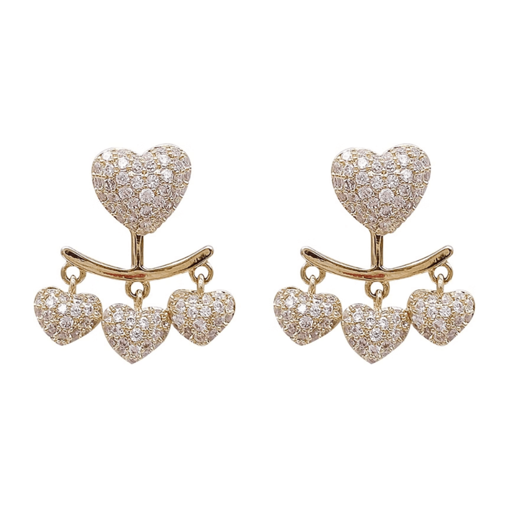 Sparkling Heart Drop Silver Yellow Gold Earring For Women