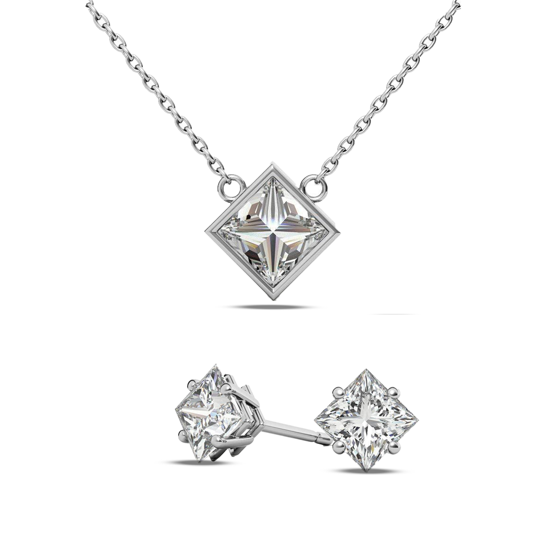 925 Sterling Silver Elegance Solitaire Set of earrings and Pendant
