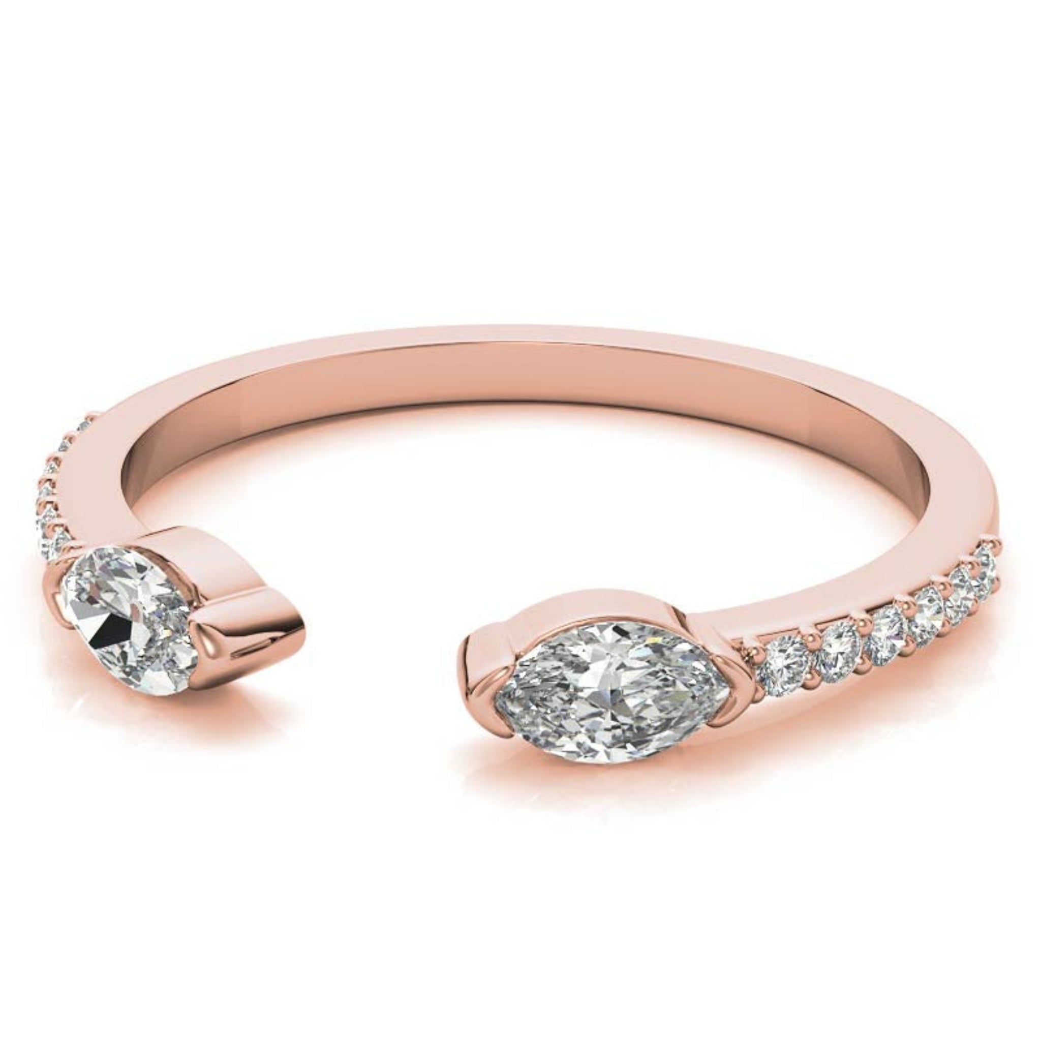 Rose Gold Silver Split-Open Ended Adjustable Dazzling Marquise Ring For Woman