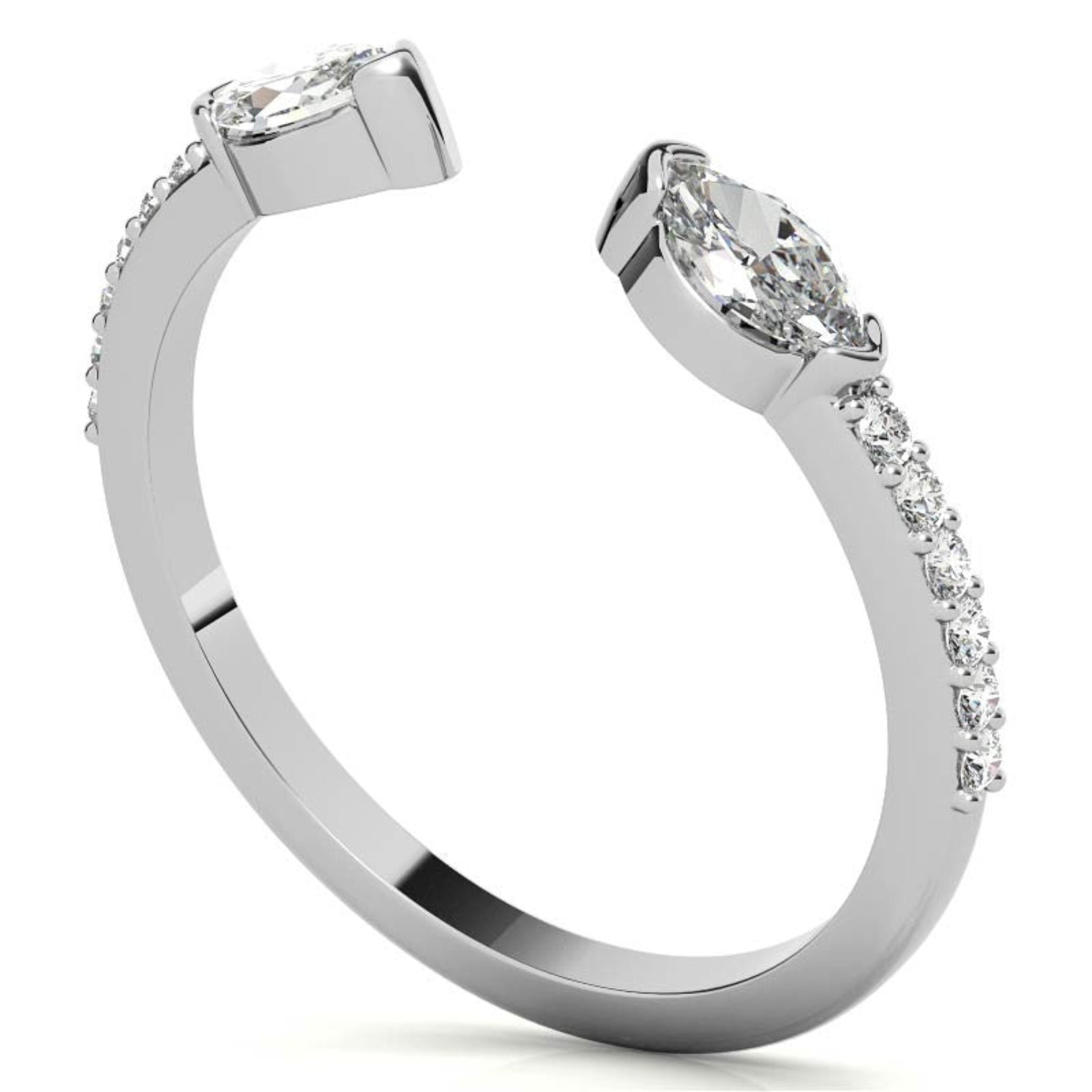 White Gold Silver Split-Open Pave Adjustable Dazzling Marquise Ring For Woman