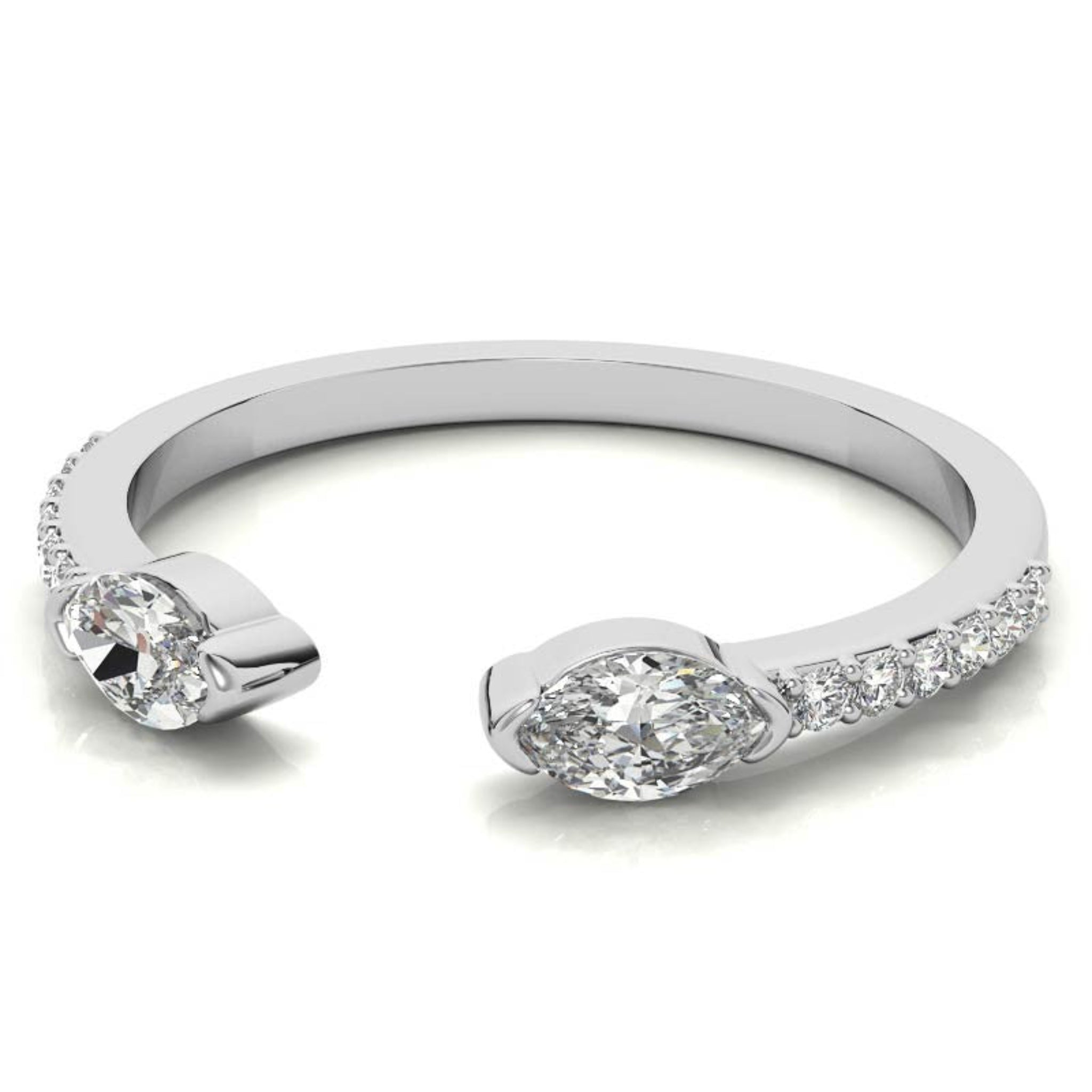 White Gold Silver Split-Open Pave Adjustable Dazzling Marquise Ring For Woman