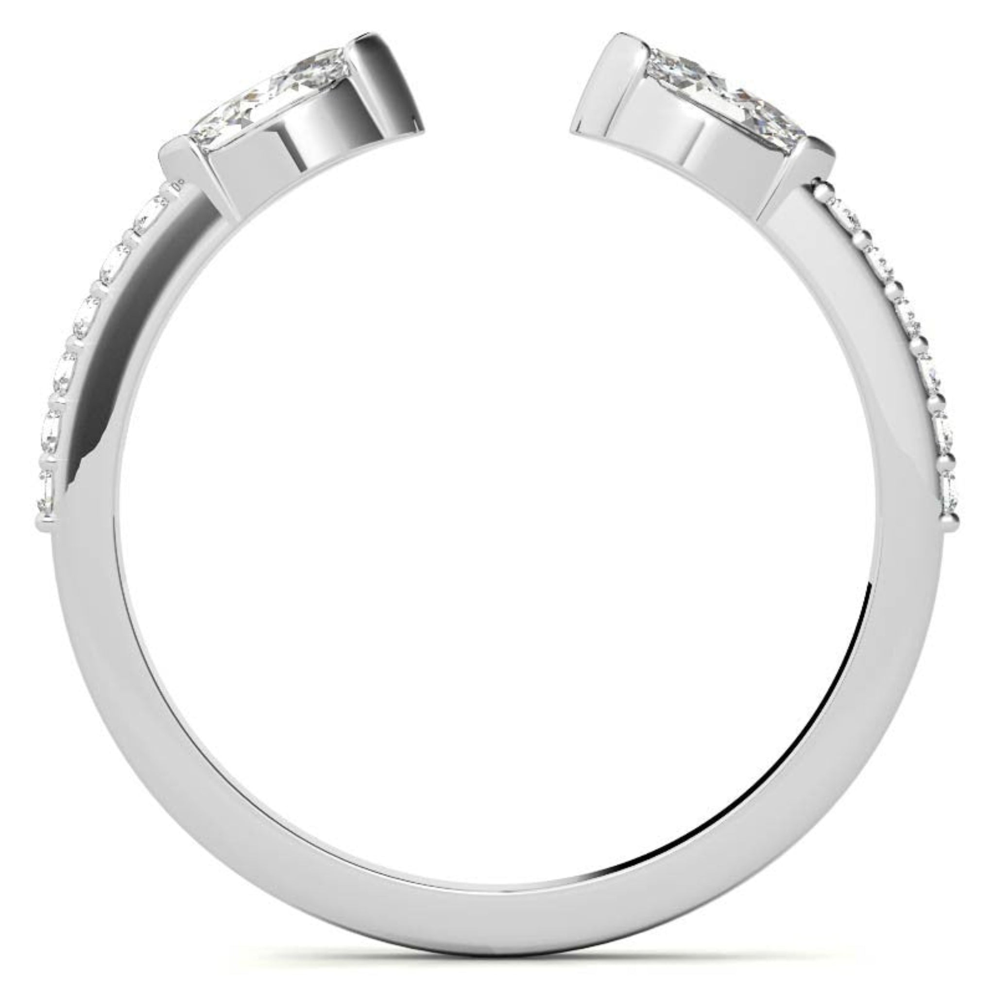 White Gold Silver Split-Open Pave Adjustable Dazzling Marquise Ring For Woman