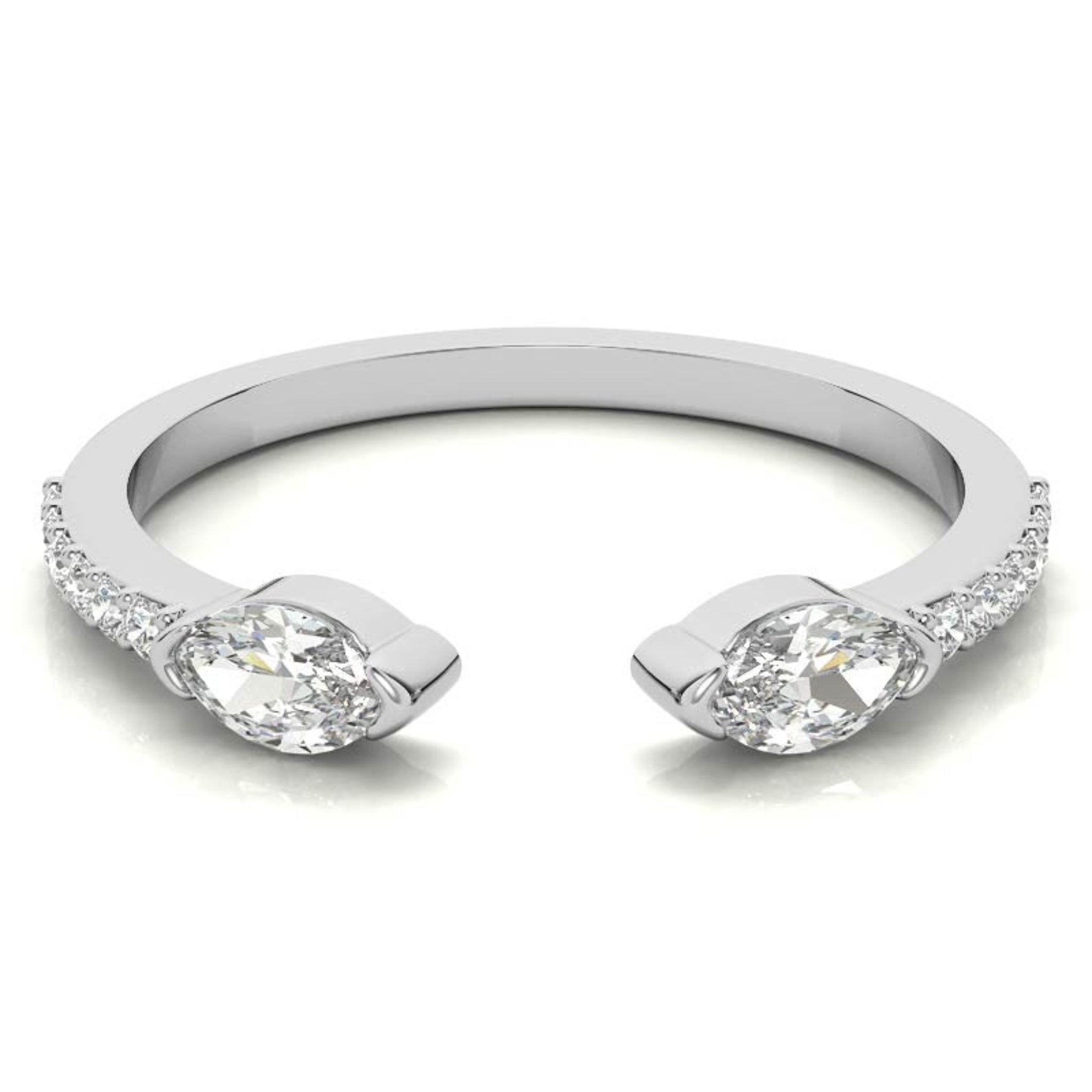 White Gold Silver Split-Open Pave Adjustable Dazzling Marquise Ring For Woman