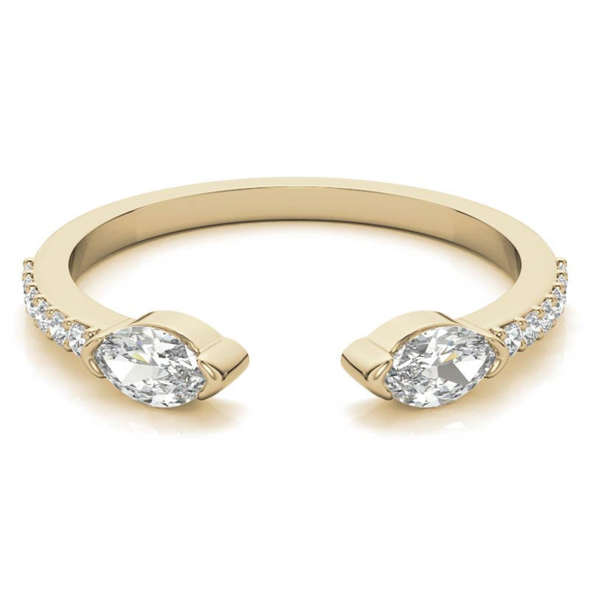 Yellow Gold Silver Split-Pave Ended Adjustable Dazzling Marquise Ring For Woman