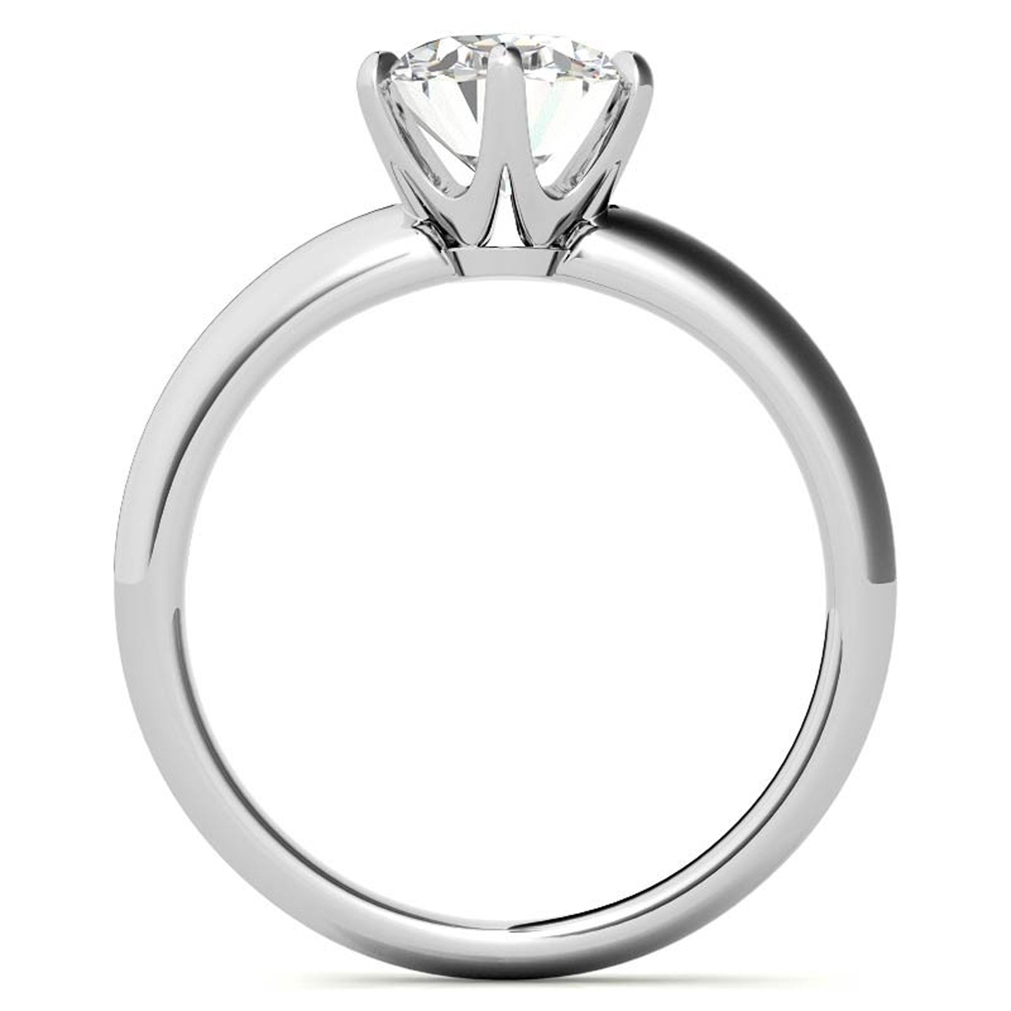 Sterling Silver Six-Prong Adjustable Solitaire White Gold Engagement Ring for Women