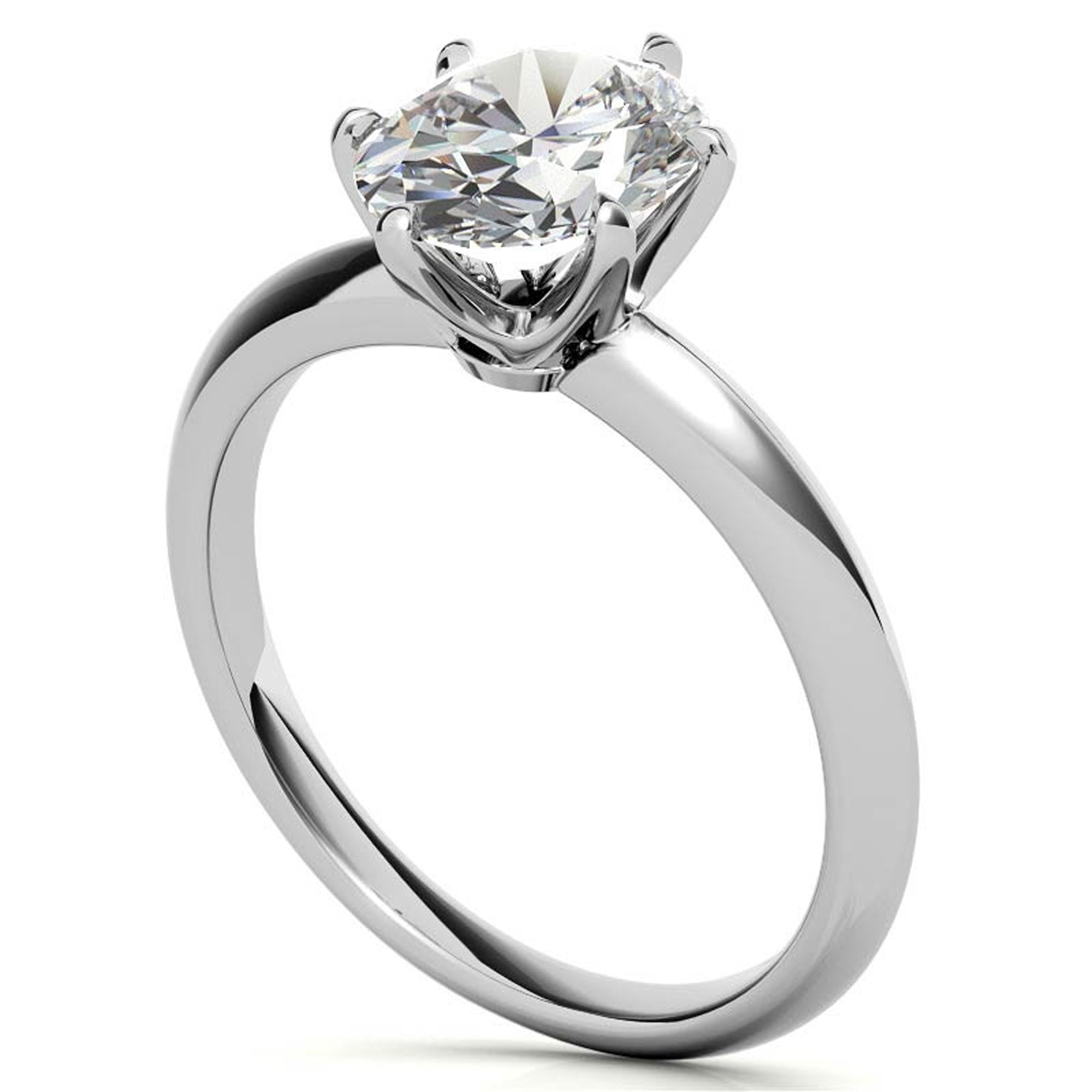 Sterling Silver Six-Prong Adjustable Solitaire White Gold Engagement Ring for Women