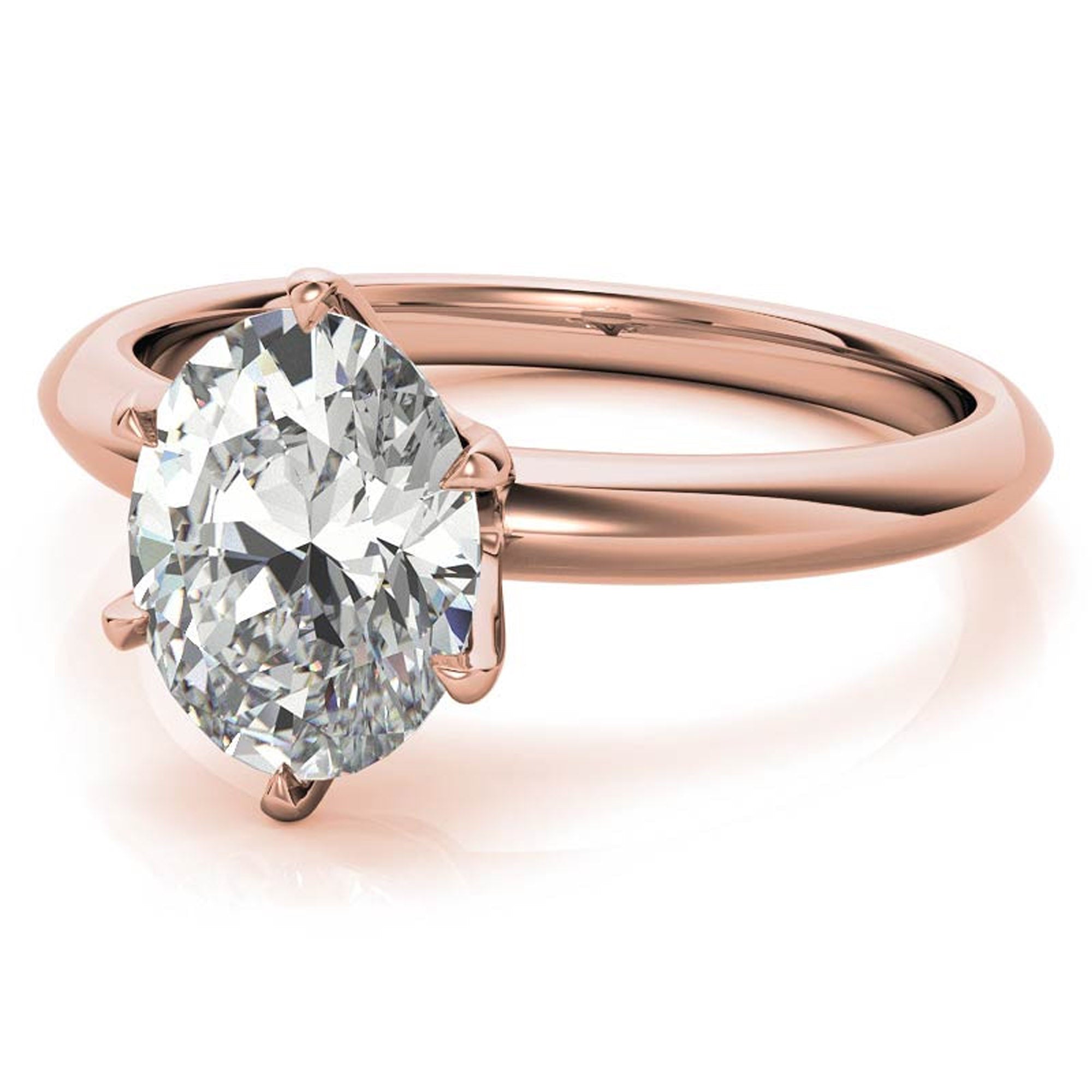 Sterling Silver Six-Prong Adjustable Solitaire Rose Gold Engagement Ring for Women