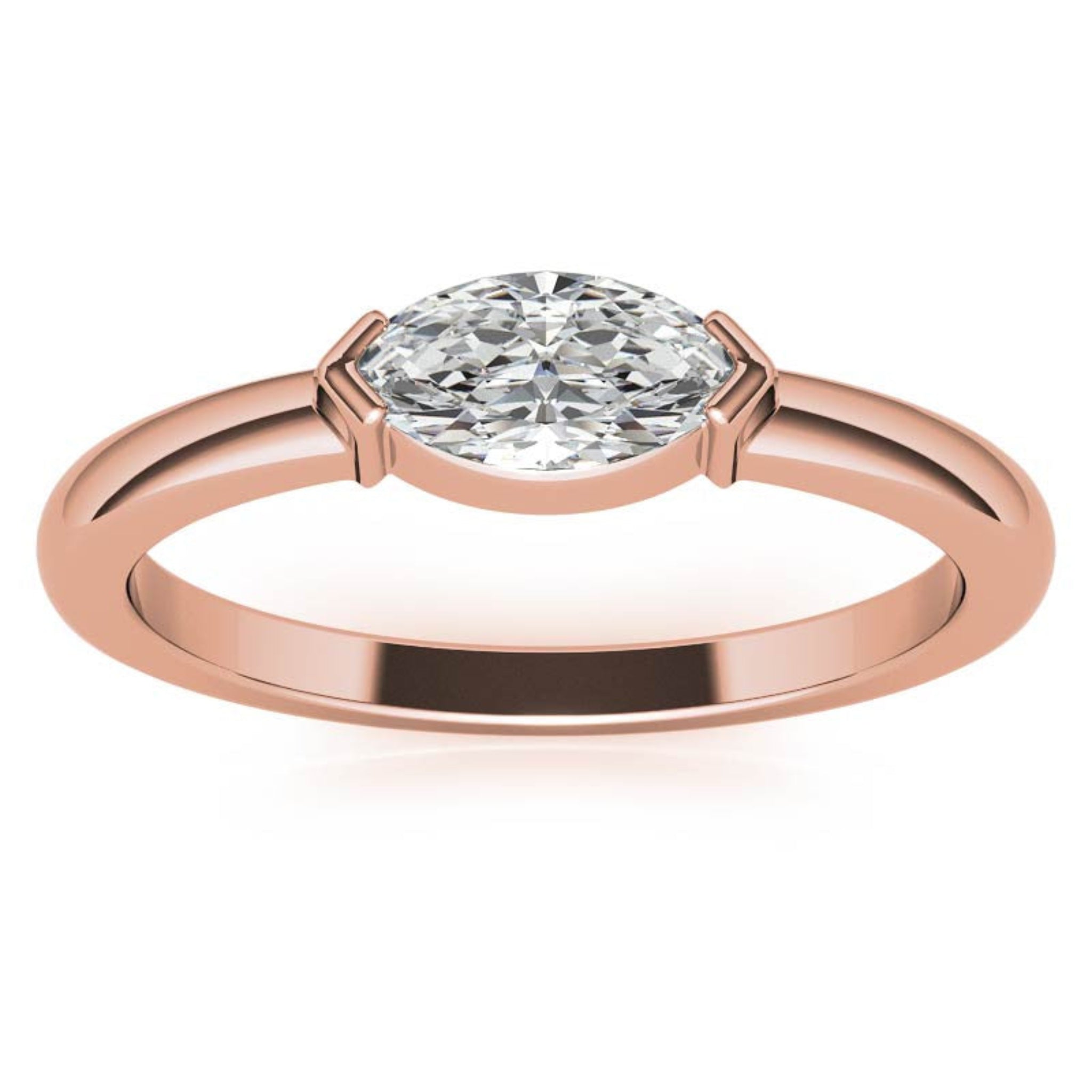 Rose Gold Silver Timeless Solitaire Adjustable Marquise Oval-Set Ring For Woman