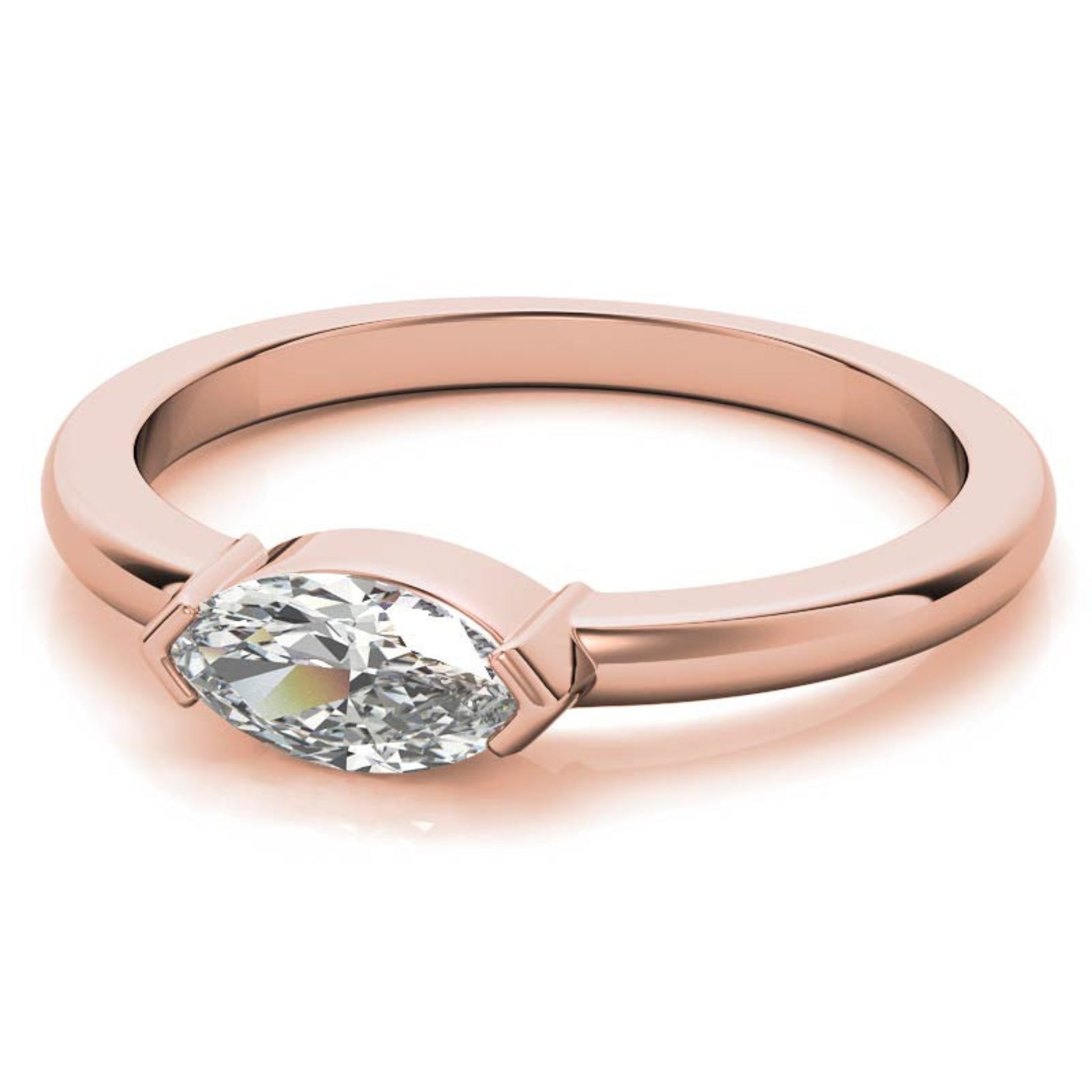 Rose Gold Silver Timeless Solitaire Adjustable Marquise Oval-Set Ring For Woman