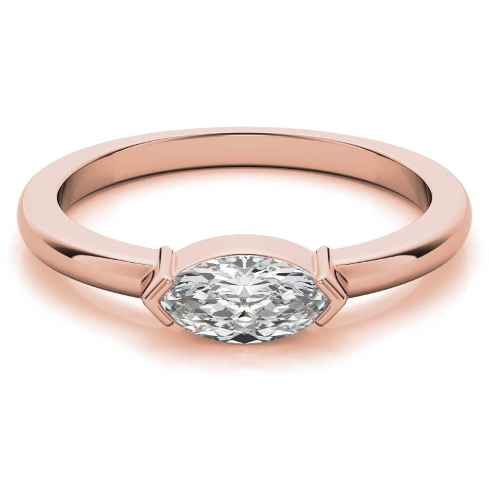 Rose Gold Silver Timeless Solitaire Adjustable Marquise Oval-Set Ring For Woman