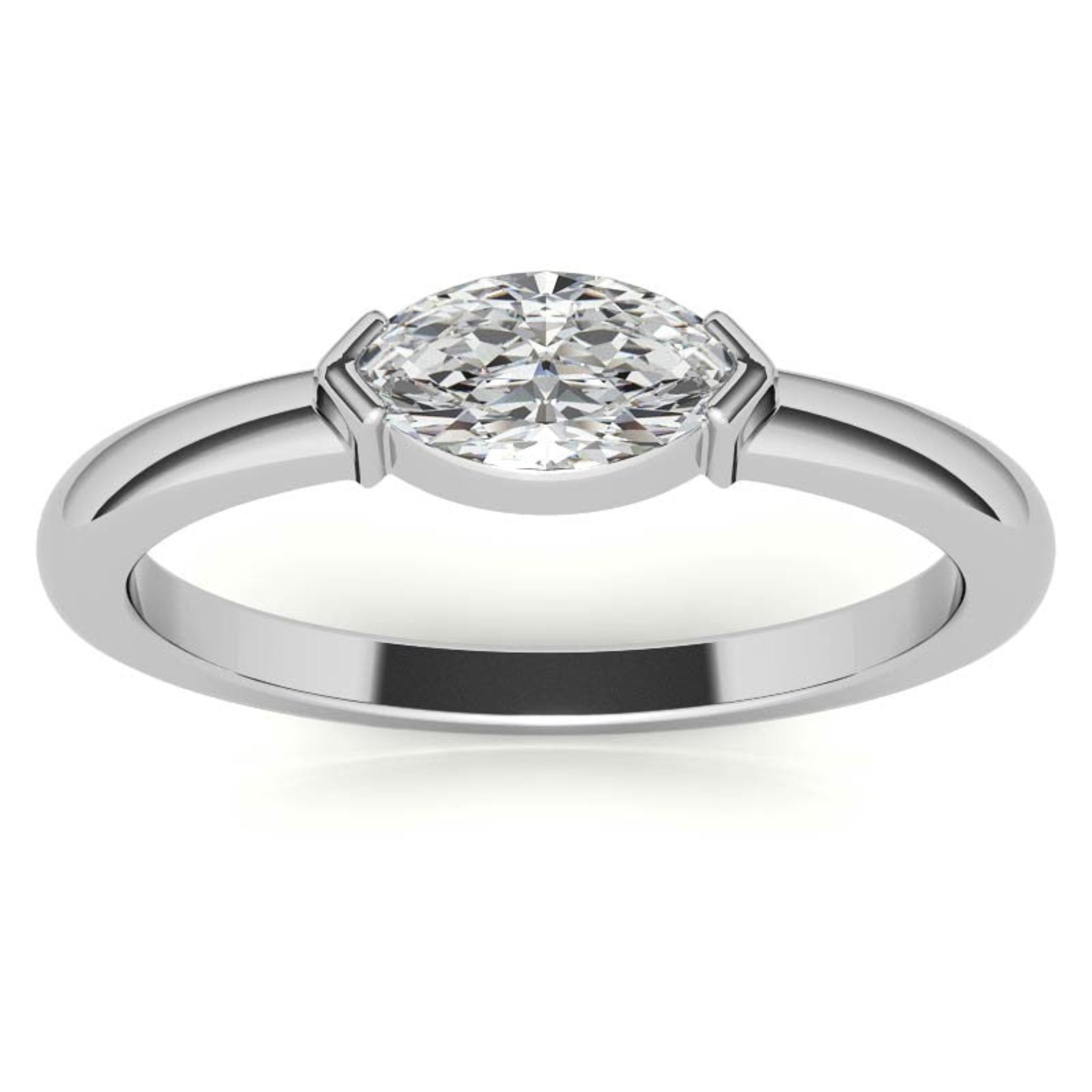 White Gold Silver Timeless Solitaire Adjustable Marquise Oval-Set Ring For Woman