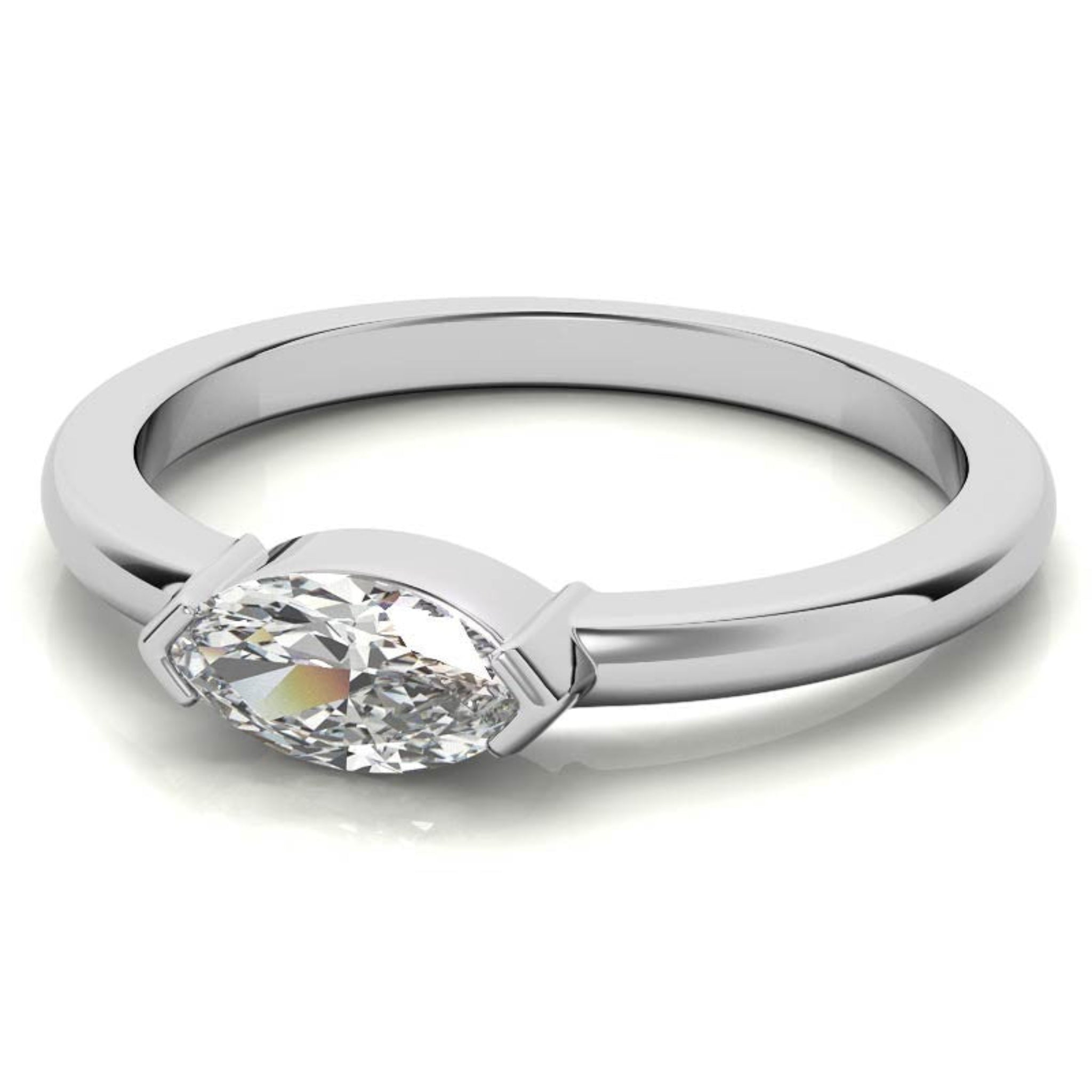 White Gold Silver Timeless Solitaire Adjustable Marquise Oval-Set Ring For Woman