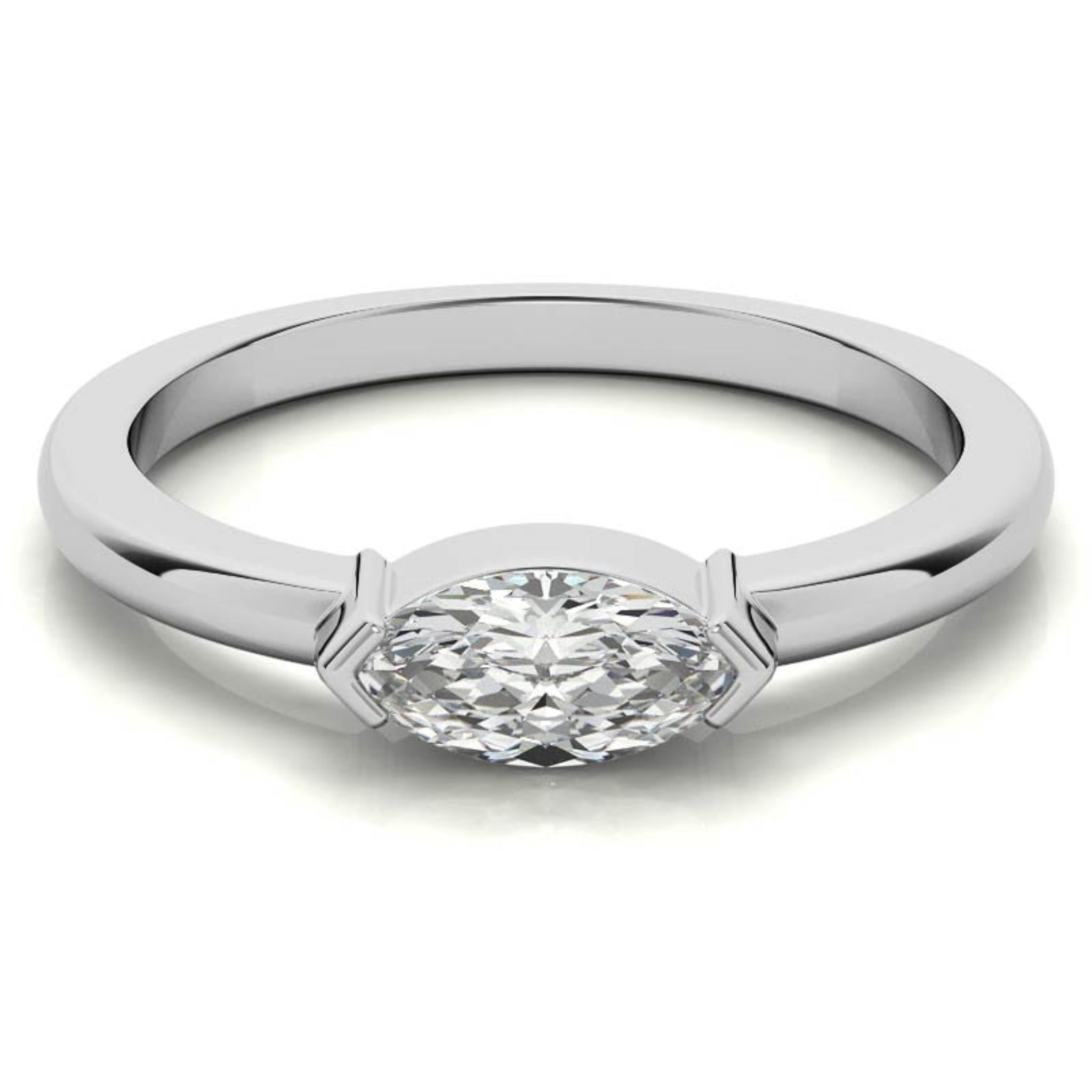 White Gold Silver Timeless Solitaire Adjustable Marquise Oval-Set Ring For Woman