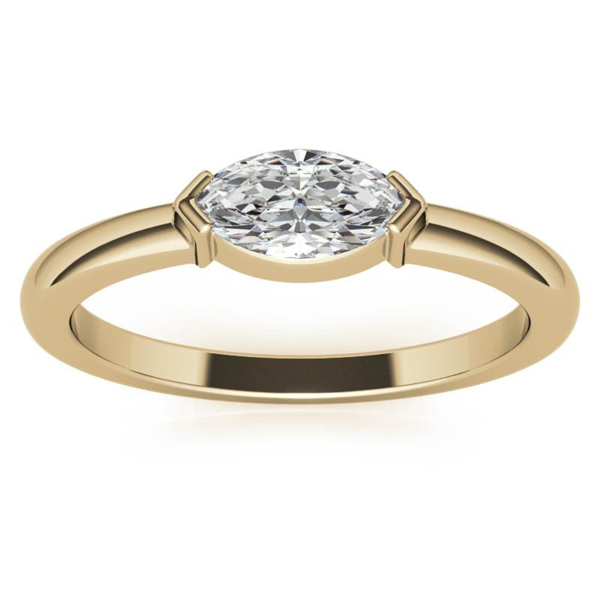 Yellow Gold Silver Timeless Solitaire Adjustable Marquise Oval-Set Ring For Woman