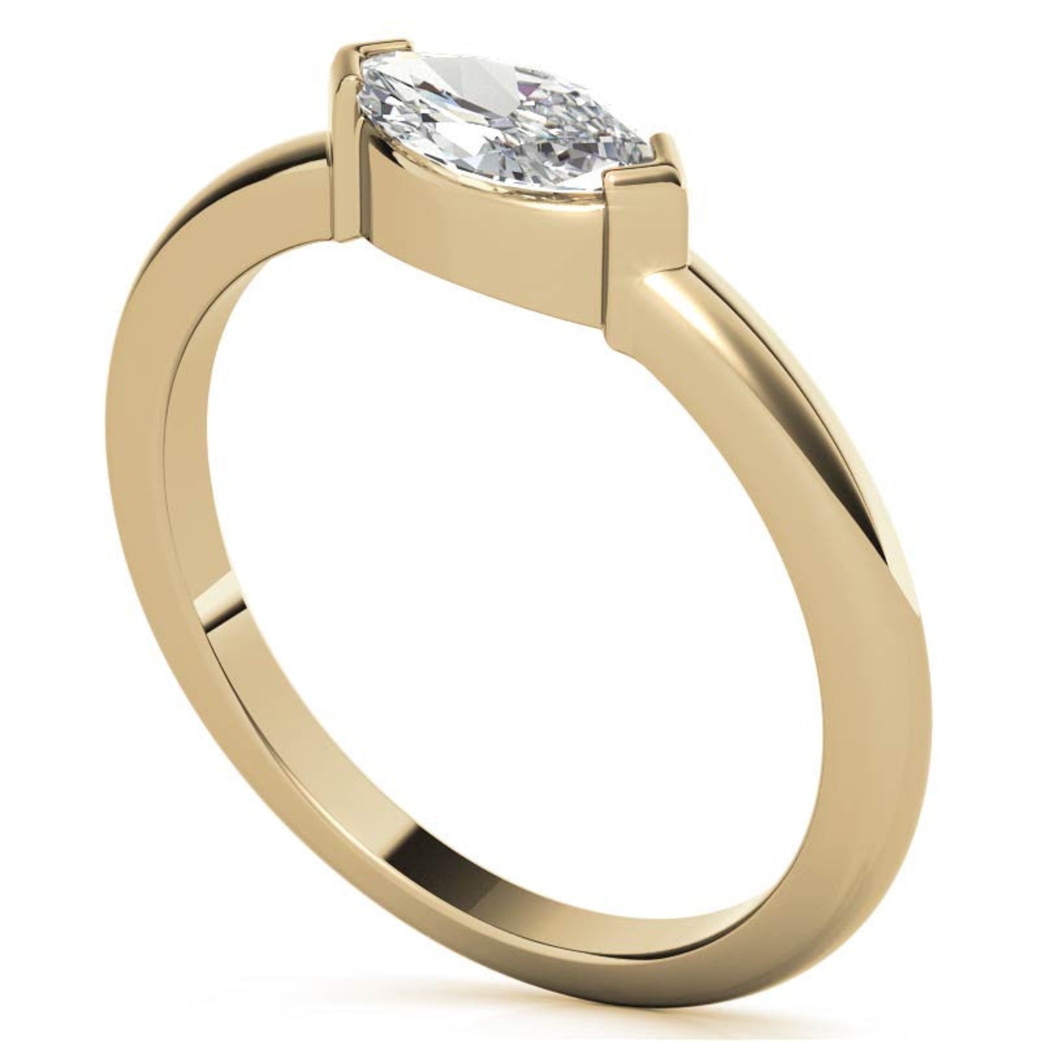 Yellow Gold Silver Timeless Solitaire Adjustable Marquise Oval-Set Ring For Woman