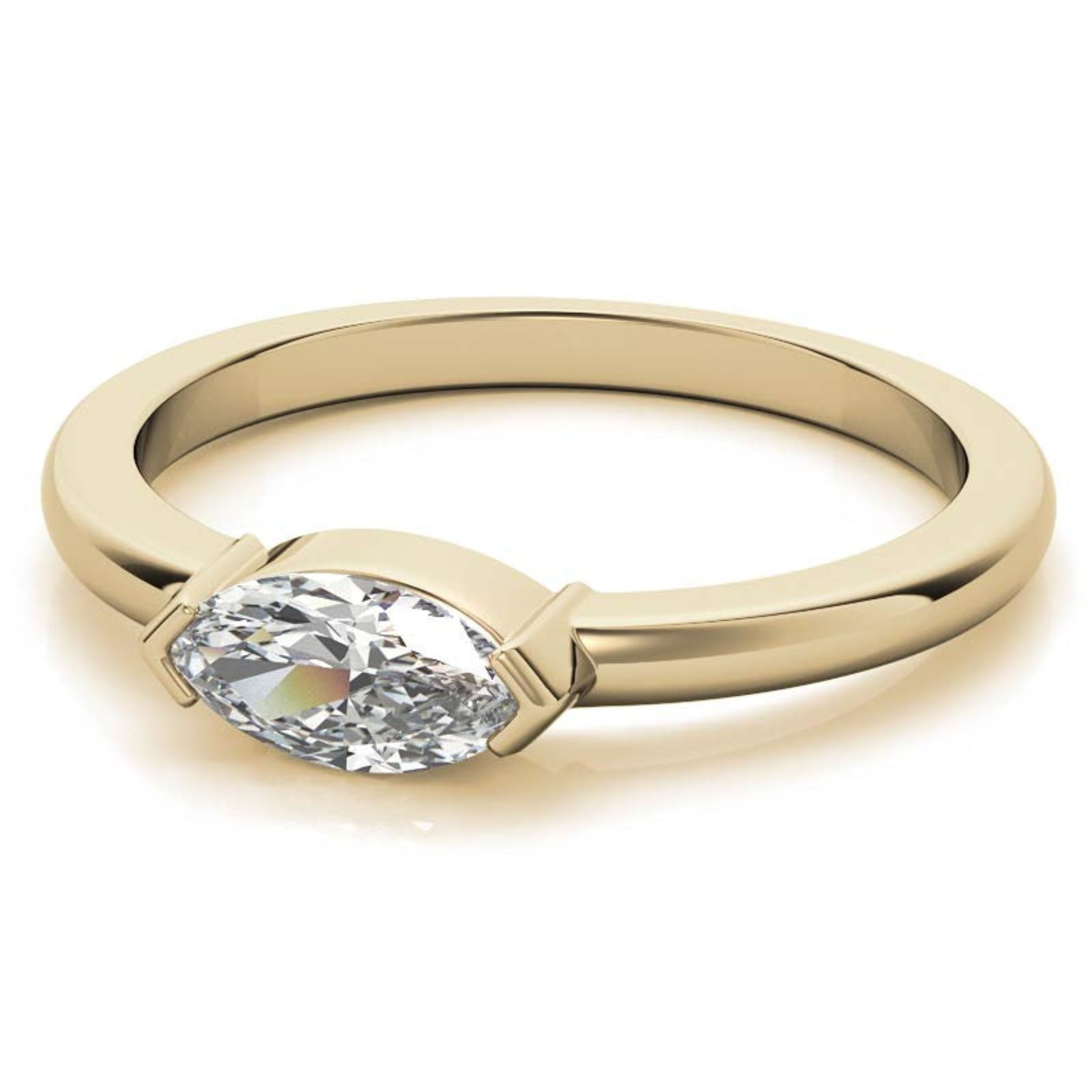 Yellow Gold Silver Timeless Solitaire Adjustable Marquise Oval-Set Ring For Woman