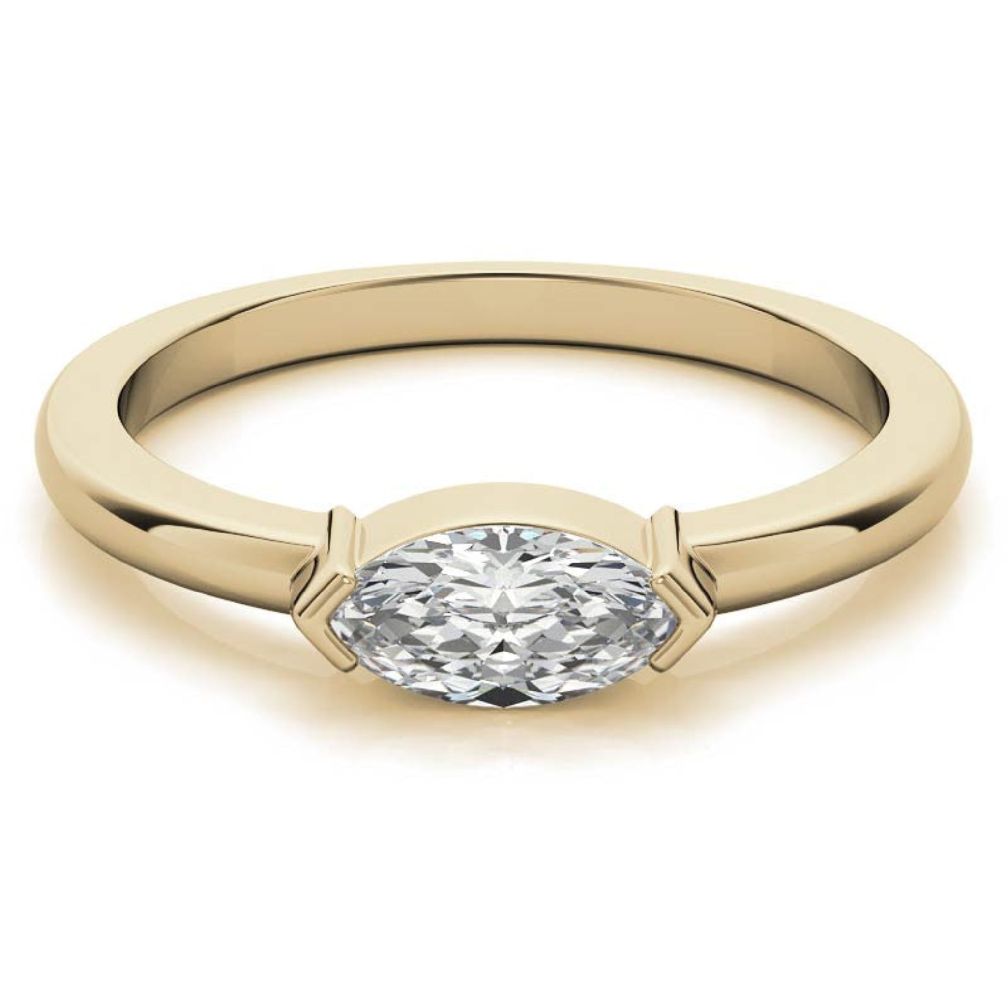 Yellow Gold Silver Timeless Solitaire Adjustable Marquise Oval-Set Ring For Woman