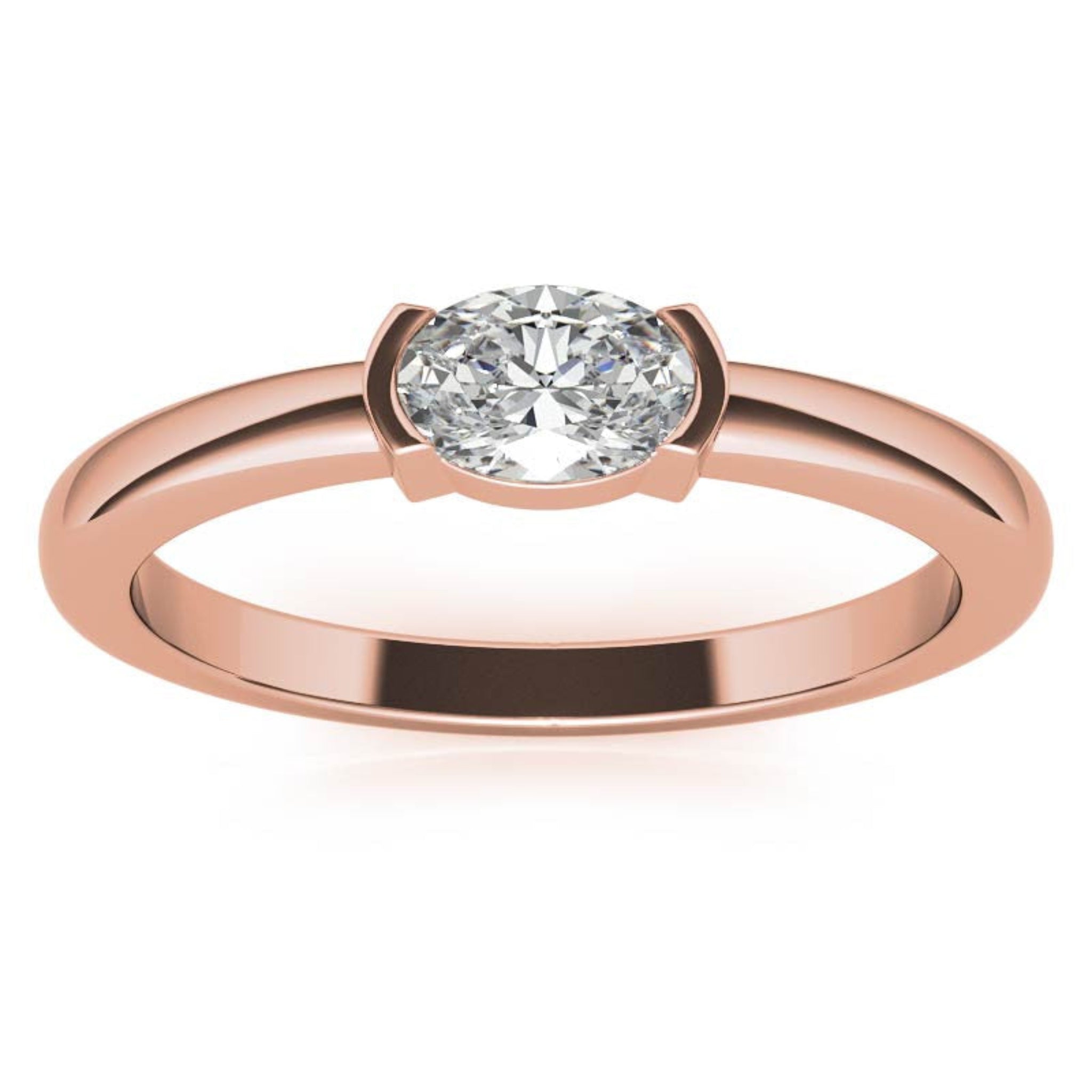 Rose Gold Silver Half-Bezel-Set Adjustable Oval Cut Solitaire Ring For Woman