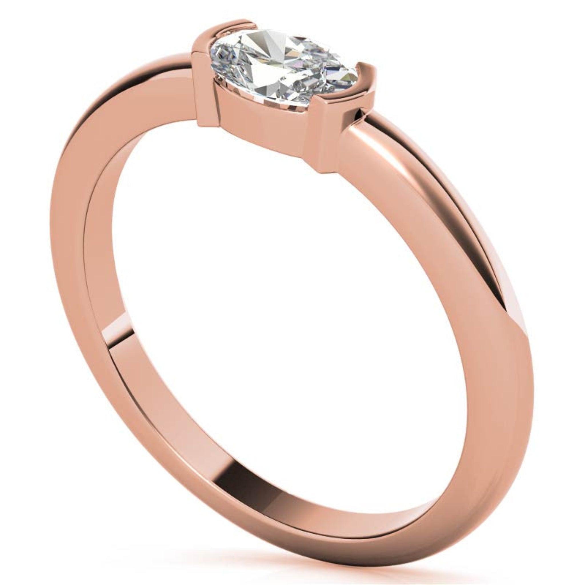 Rose Gold Silver Half-Bezel-Set Adjustable Oval Cut Solitaire Ring For Woman