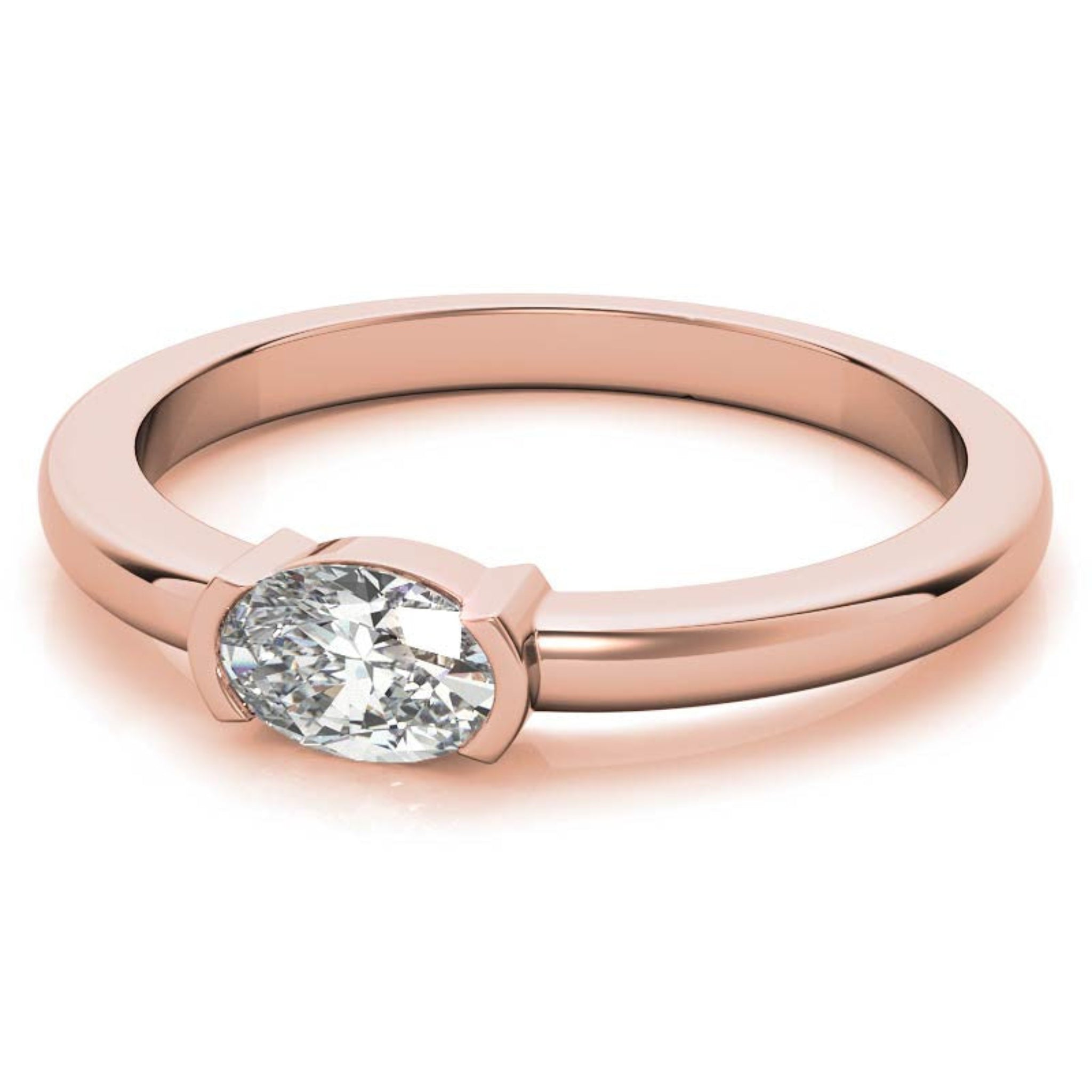 Rose Gold Silver Half-Bezel-Set Adjustable Oval Cut Solitaire Ring For Woman