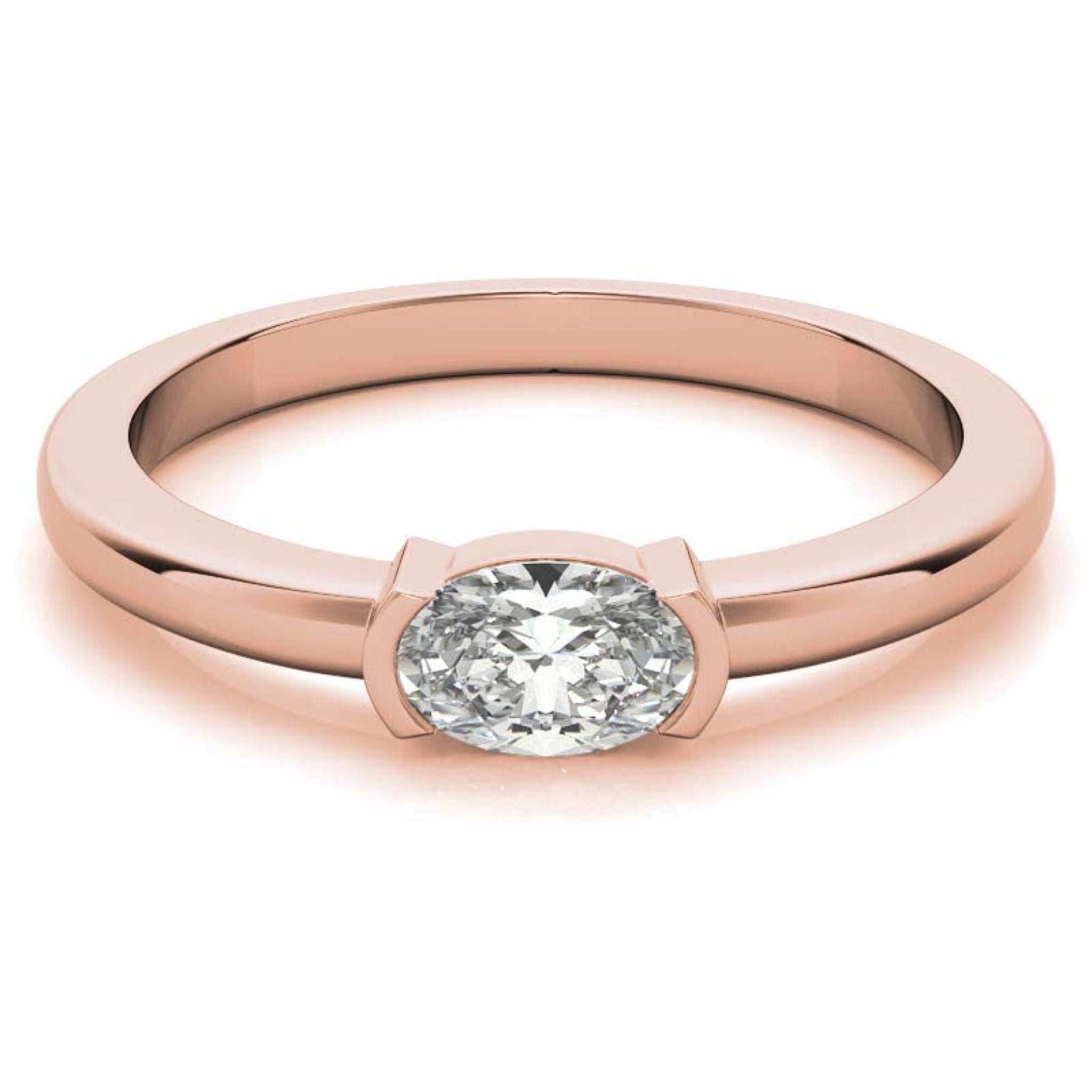 Rose Gold Silver Half-Bezel-Set Adjustable Oval Cut Solitaire Ring For Woman