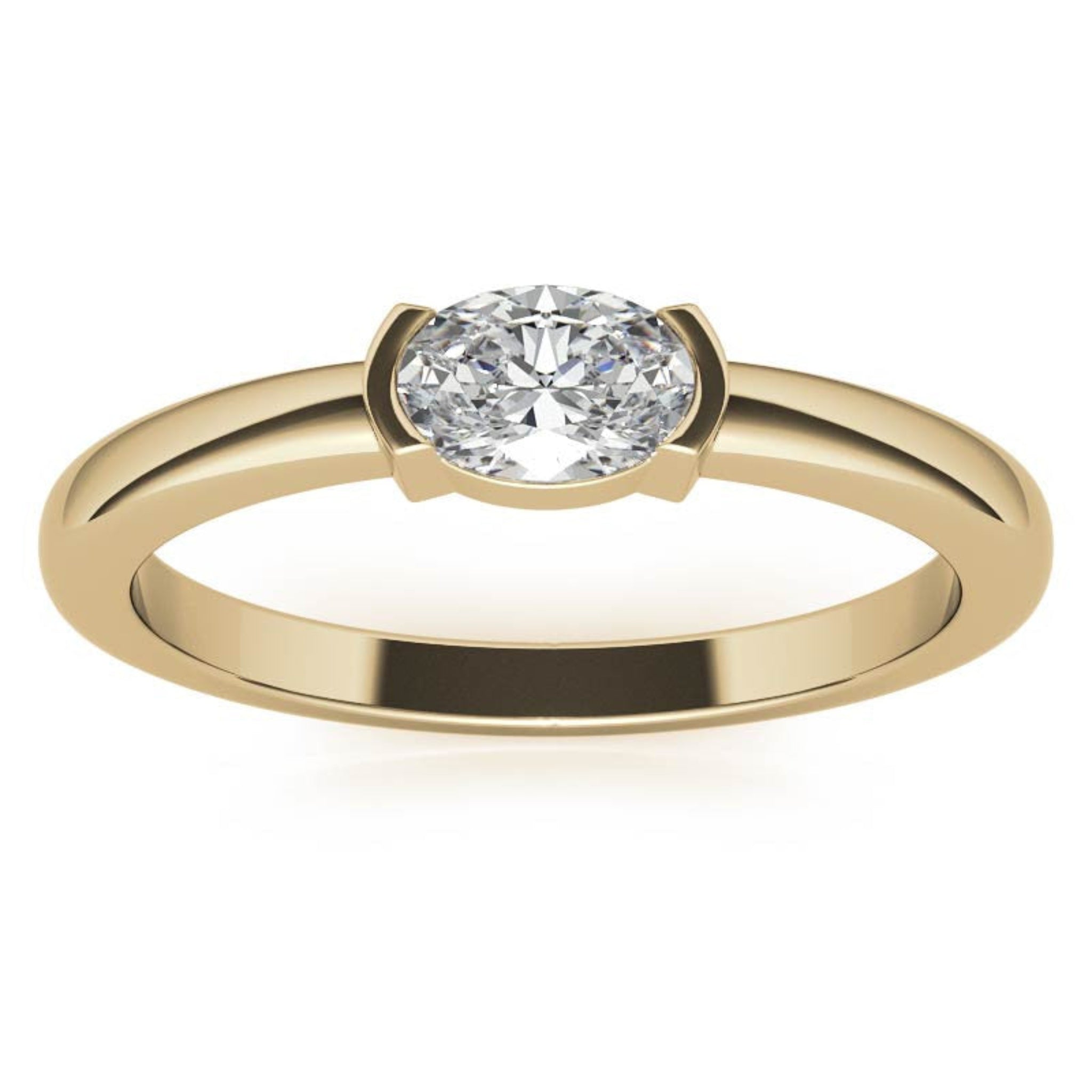 Yellow Gold Silver Half-Bezel-Set Adjustable Oval Cut Solitaire Ring For Woman