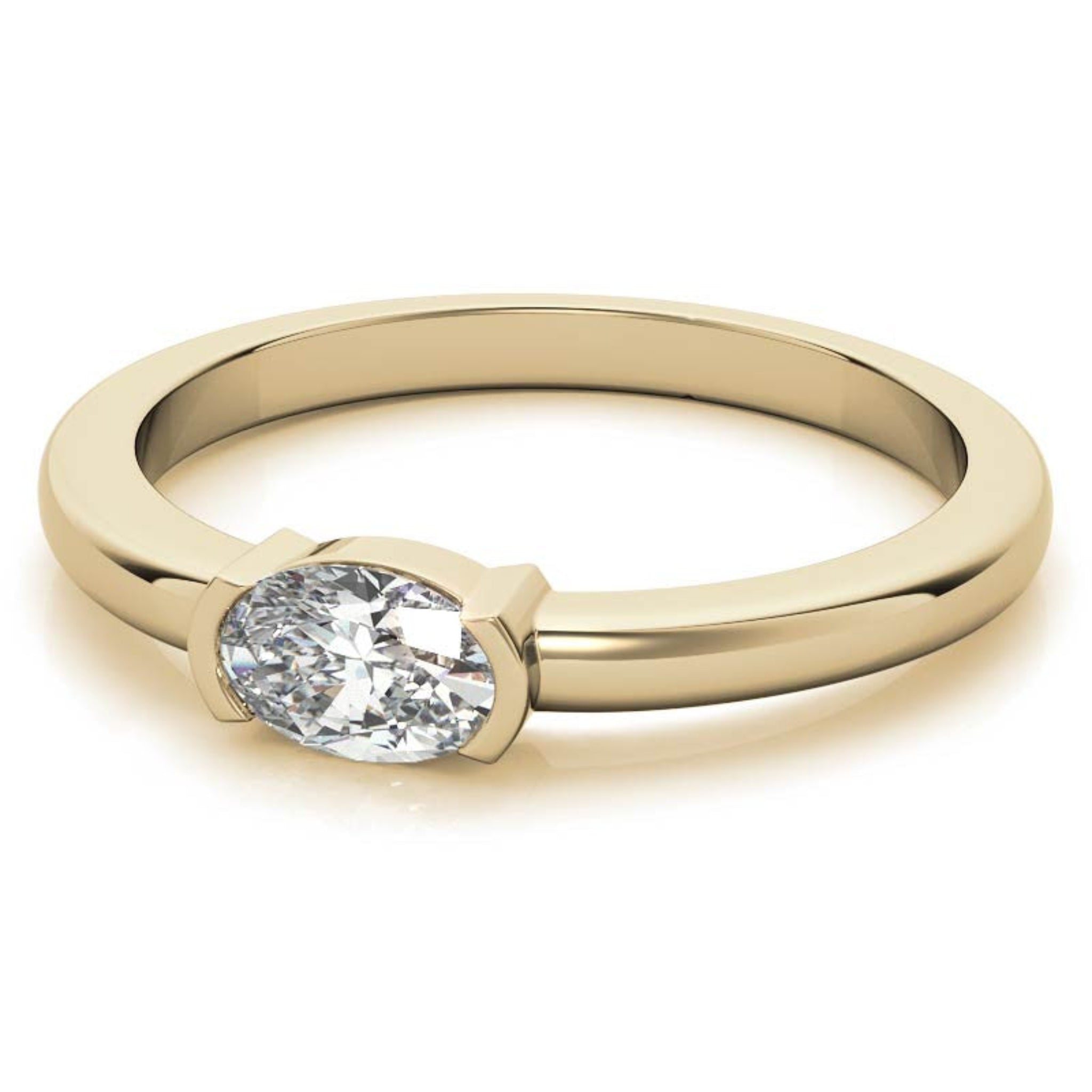 Yellow Gold Silver Half-Bezel-Set Adjustable Oval Cut Solitaire Ring For Woman