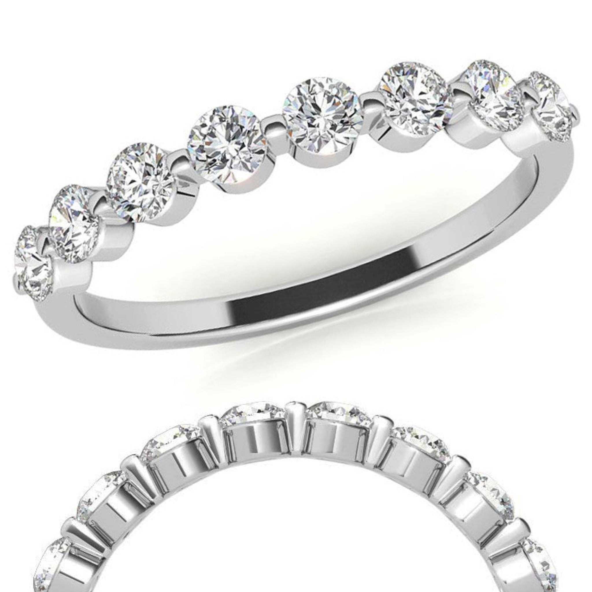 White Gold Silver Half-Eternity Adjustable Seven Round-Cut Ring For Woman