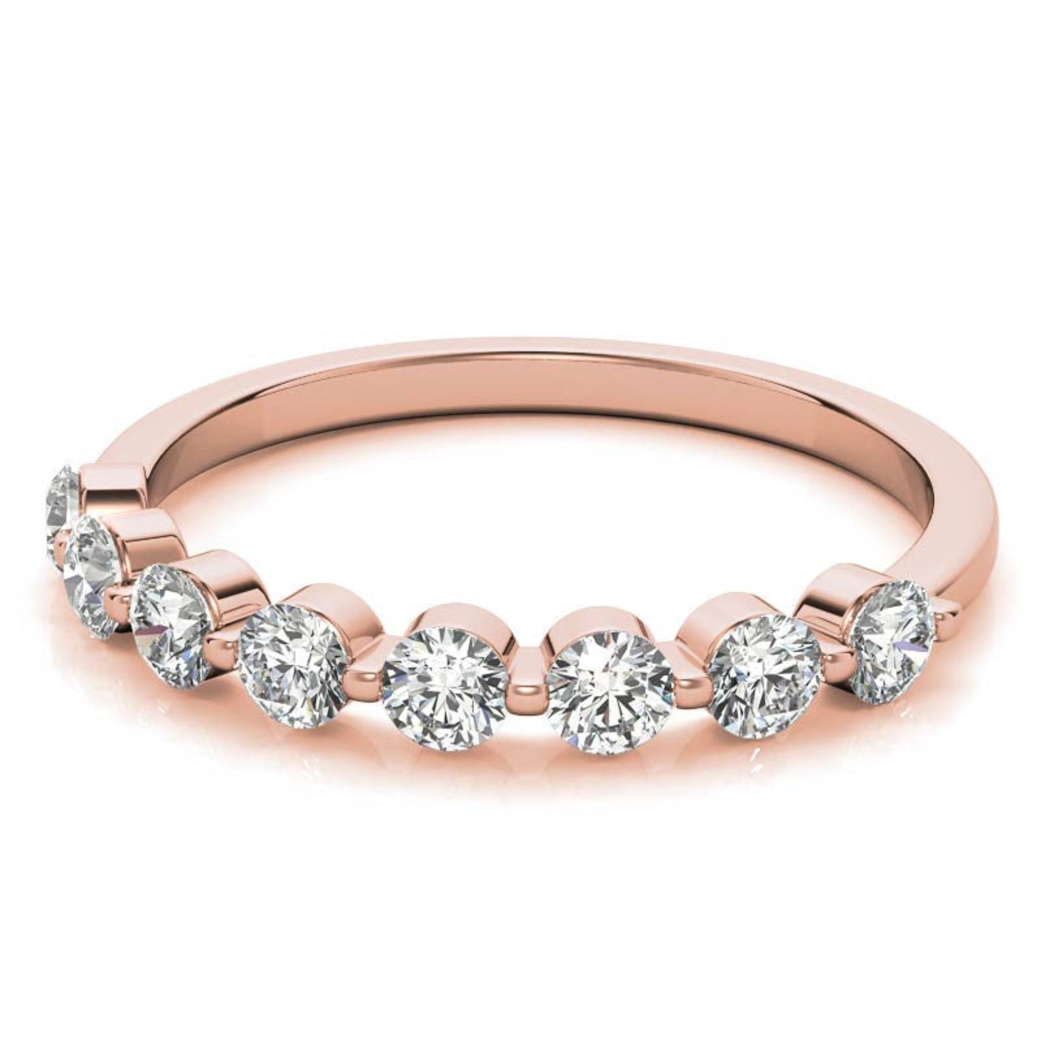 Rose Gold Silver Half-Eternity Adjustable Seven Round-Cut Ring For Woman