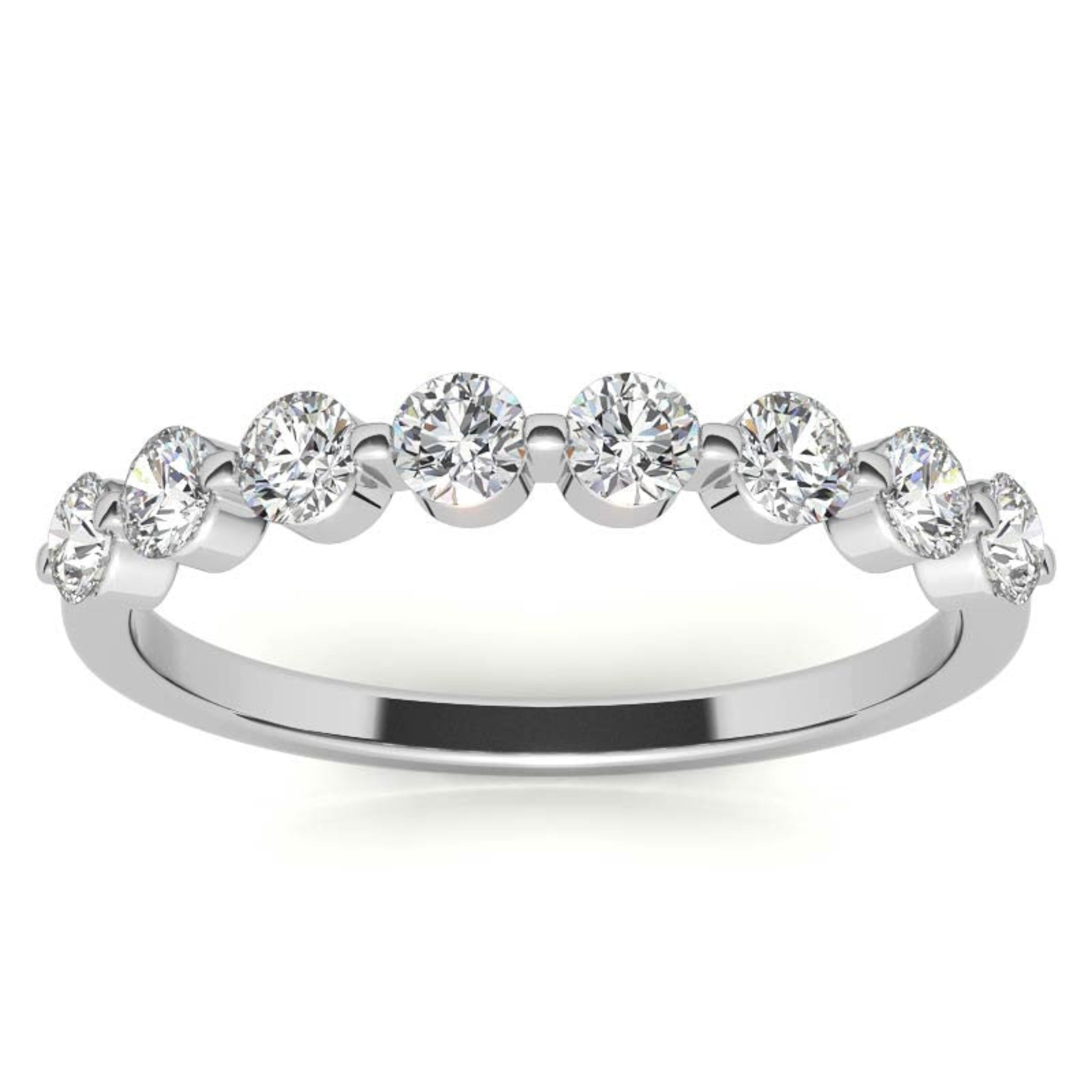 White Gold Silver Half-Eternity Adjustable Seven Round-Cut Ring For Woman