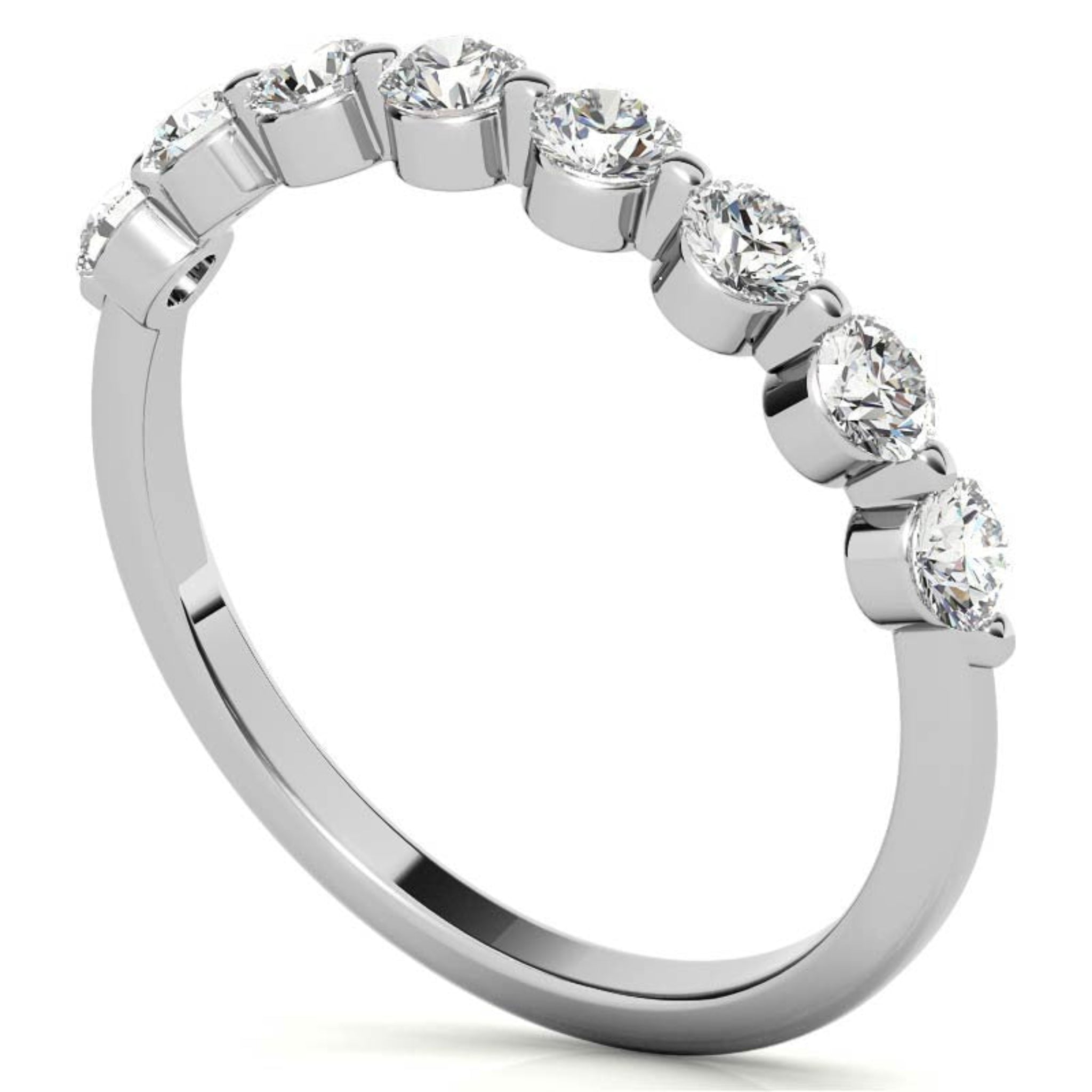 White Gold Silver Half-Eternity Adjustable Seven Round-Cut Ring For Woman