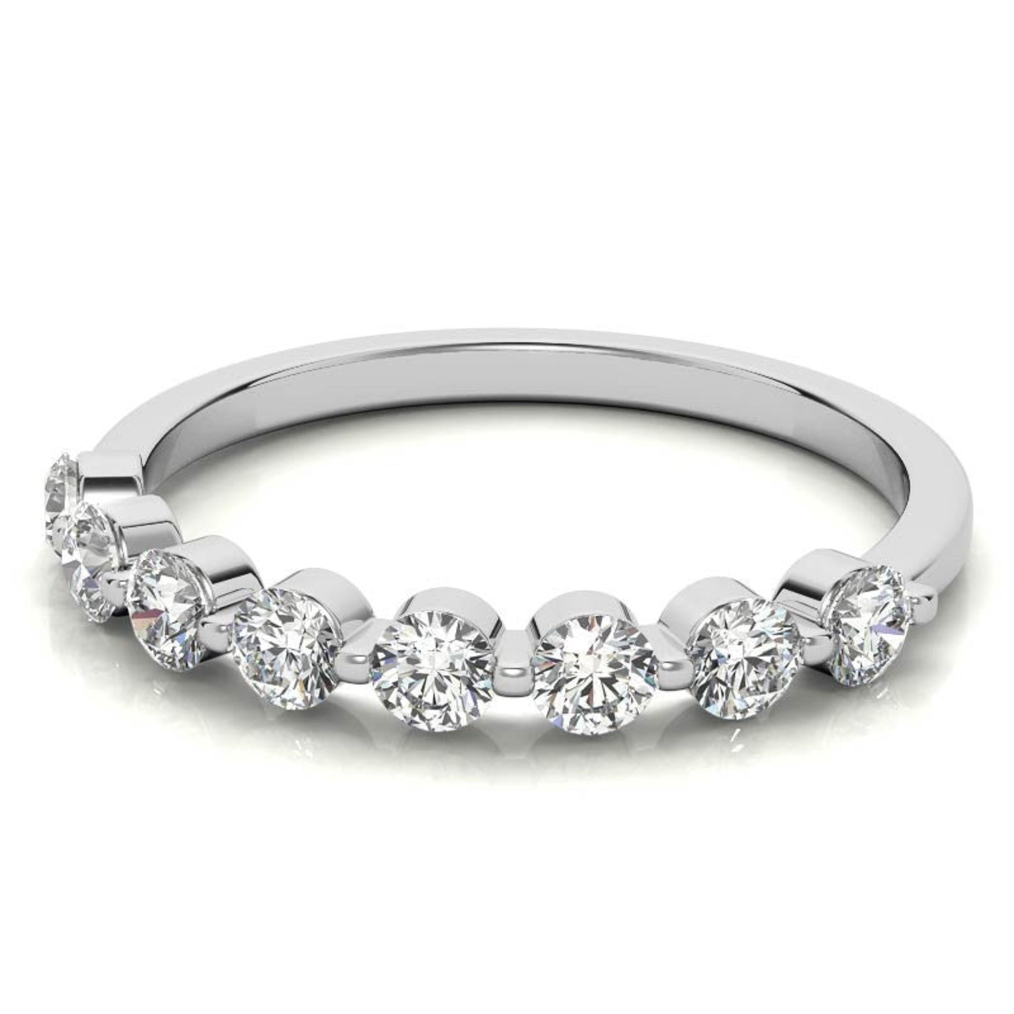 White Gold Silver Half-Eternity Adjustable Seven Round-Cut Ring For Woman